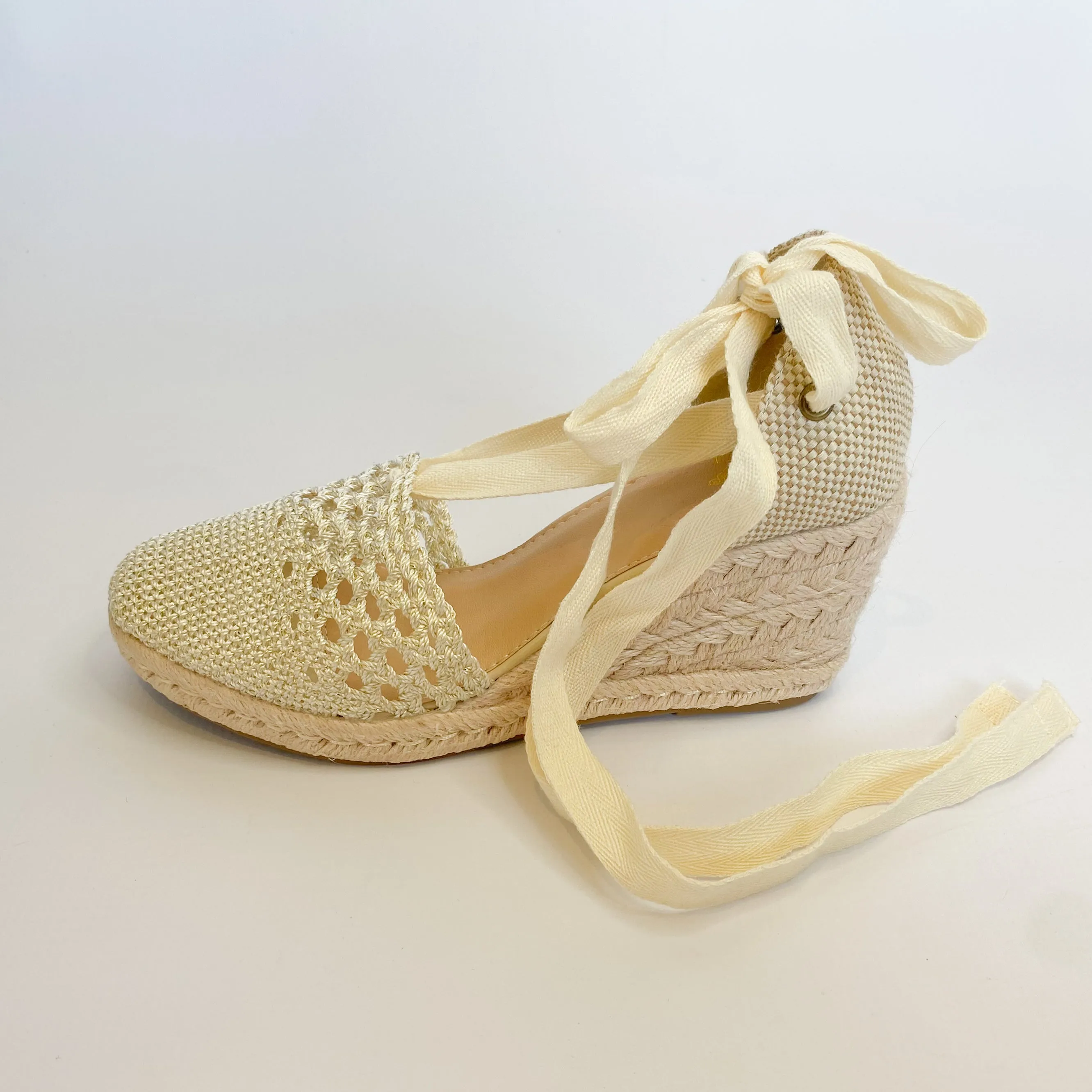 KG beige ankle tie espadrille wedge