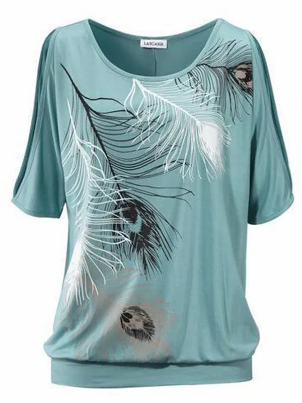 Loose Short Sleeved Feather Printed Casual Shirt