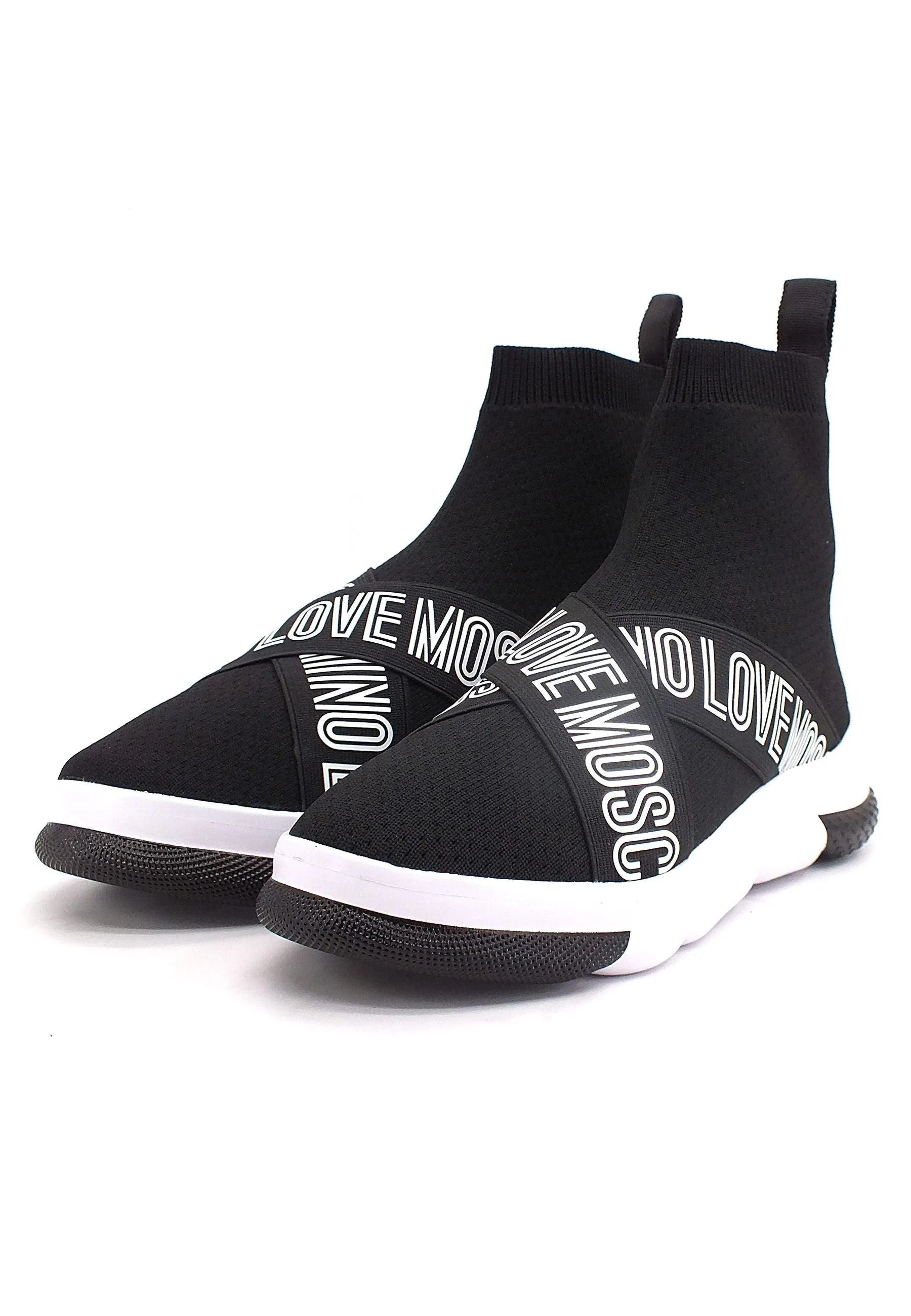 LOVE MOSCHINO Sneaker Sock Elastic Donna Nero Bianco JA15224G0FIZG00B