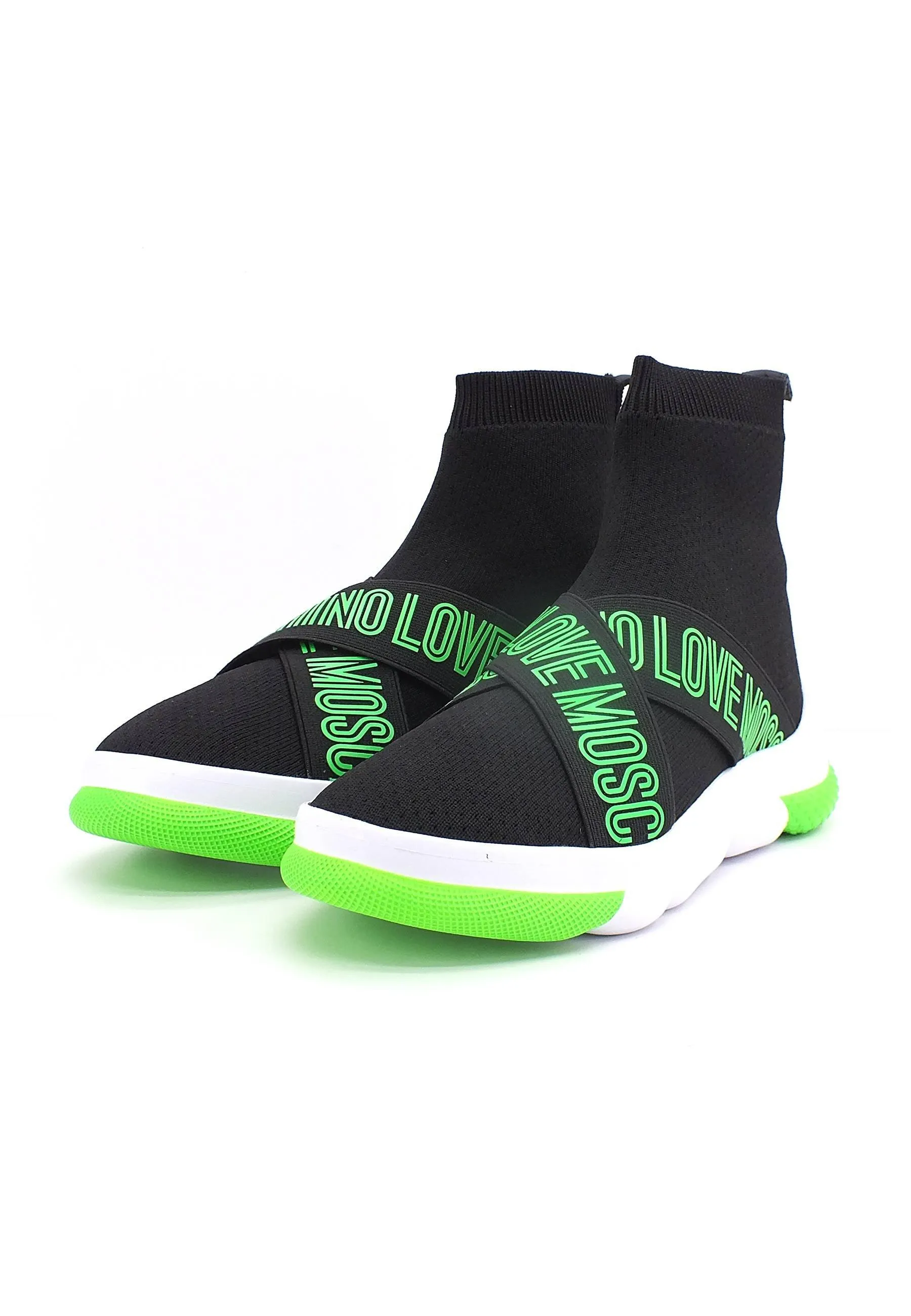 LOVE MOSCHINO Sneaker Sock Elastic Donna Nero Verde JA15224G0FIZH00B