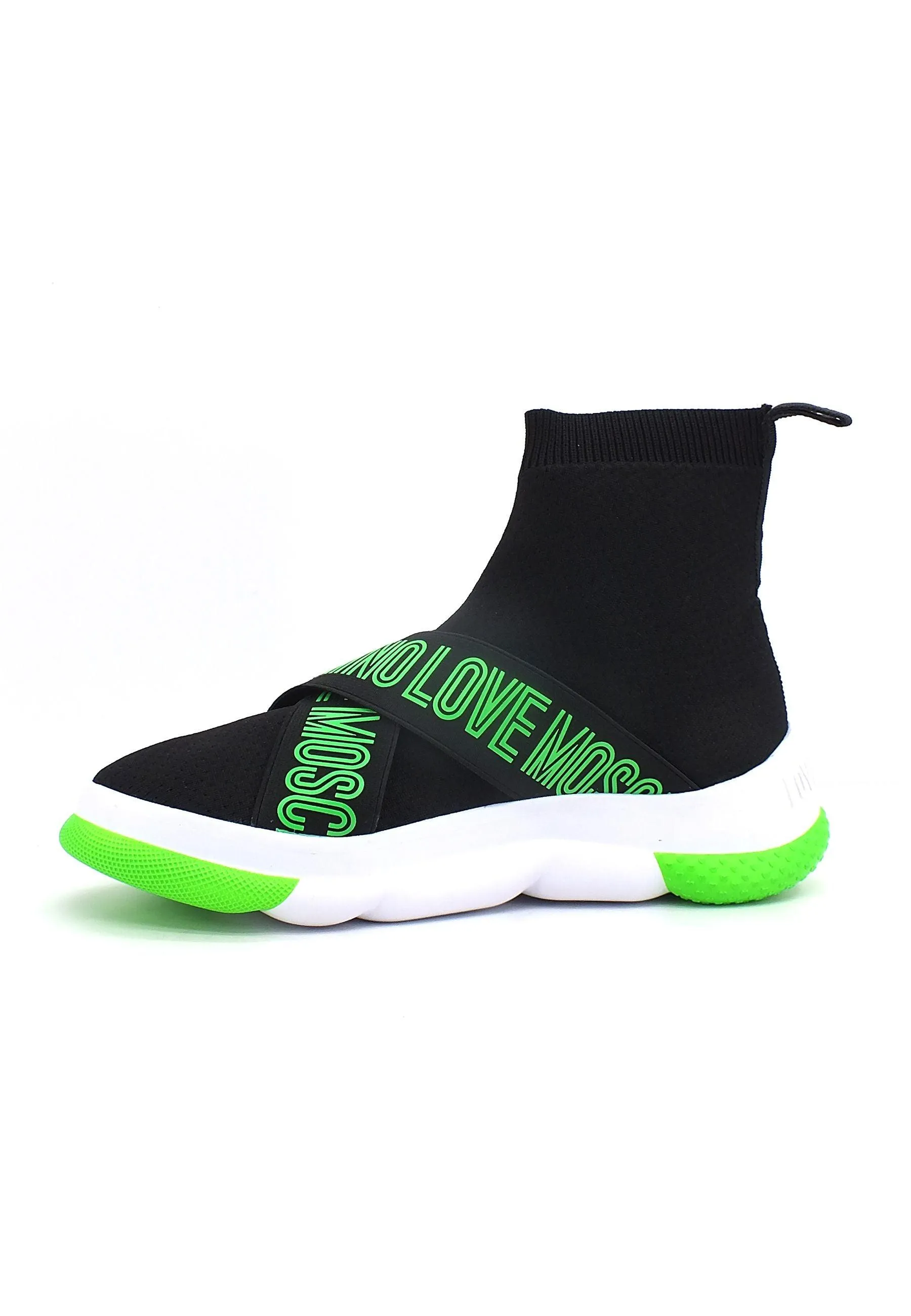 LOVE MOSCHINO Sneaker Sock Elastic Donna Nero Verde JA15224G0FIZH00B