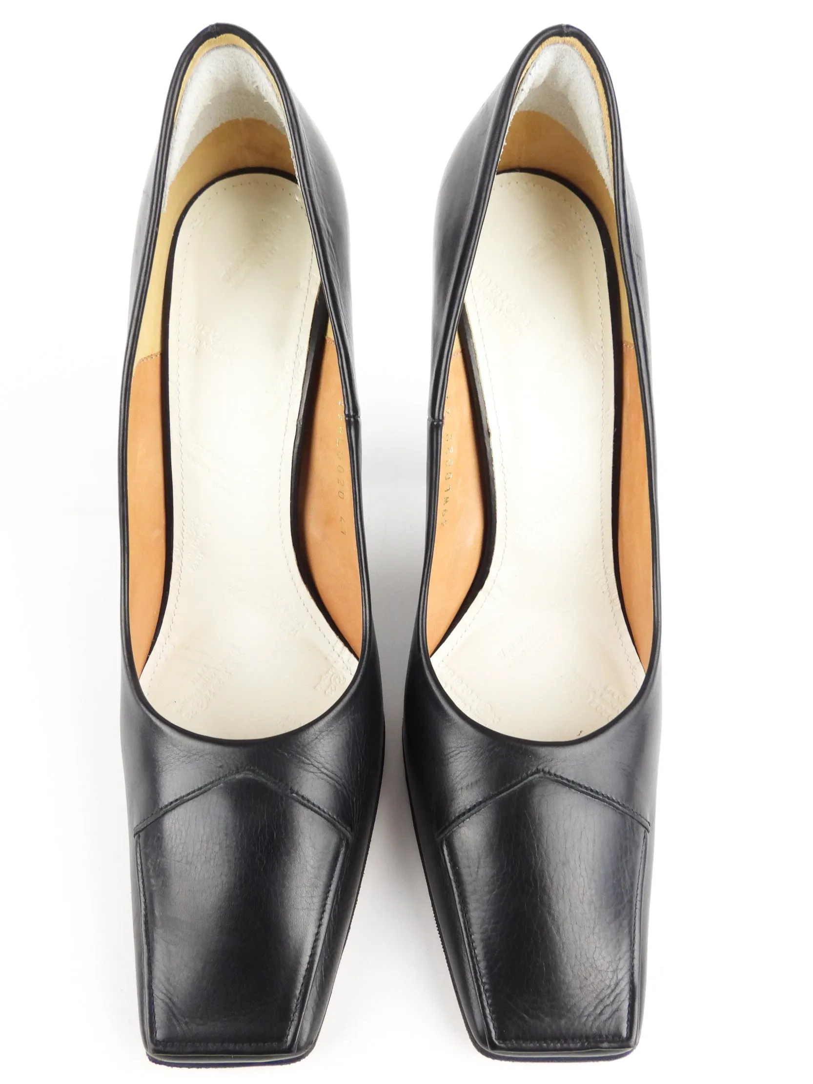 Maison Martin Margiela Black Leather Split Heel Square Toe Pumps - 41