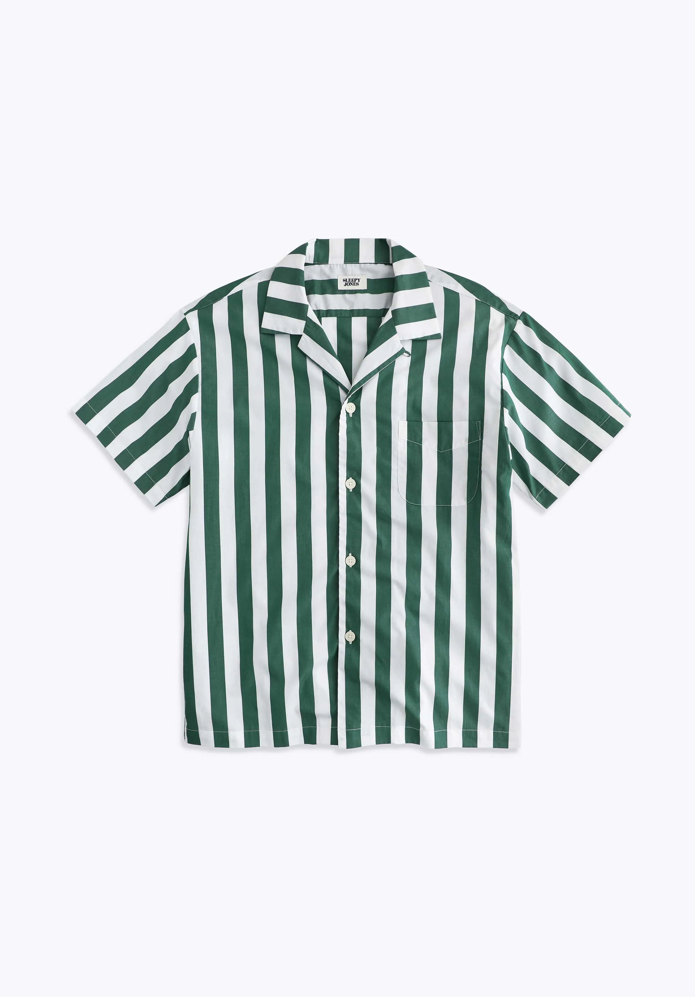 Martin Camp Shirt in Green & White Tent Stripe