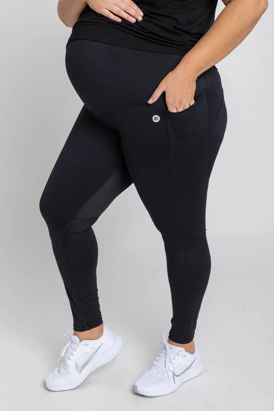 Maternity Training Pocket Zip Ankle Biter Tight - Black