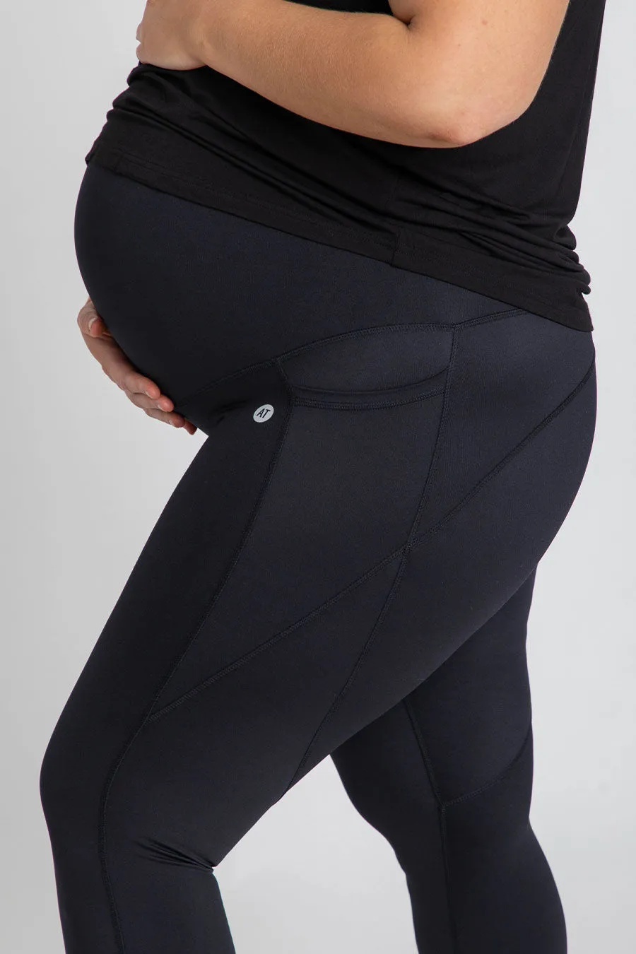 Maternity Training Pocket Zip Ankle Biter Tight - Black