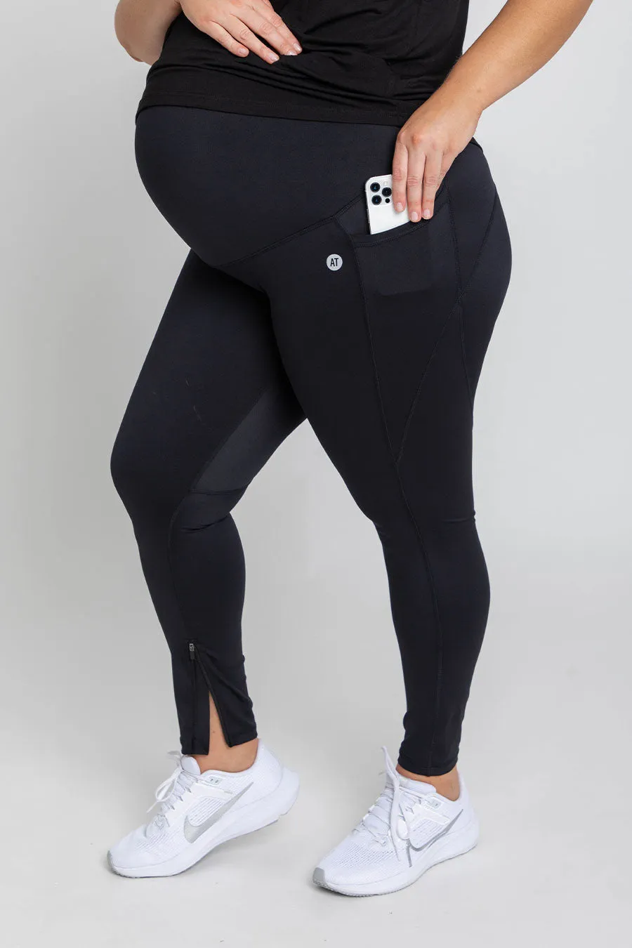 Maternity Training Pocket Zip Ankle Biter Tight - Black