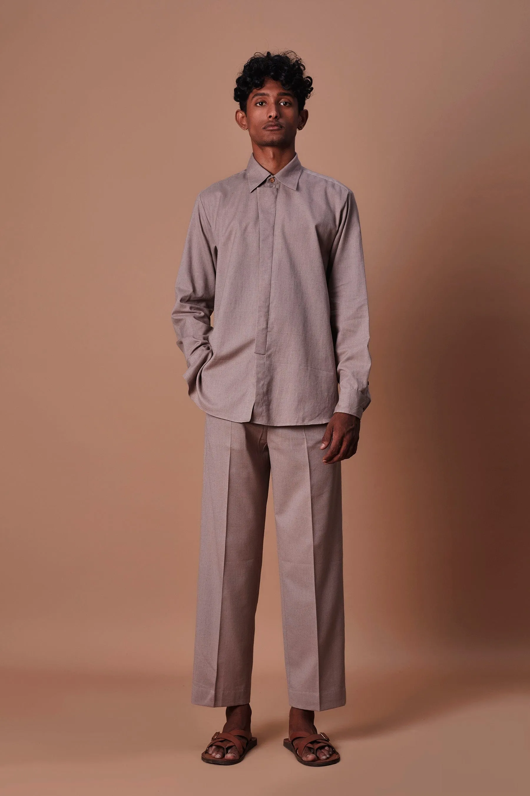 Mati Grey Placket Shirt & Ankle Pant Set (2 PCS)