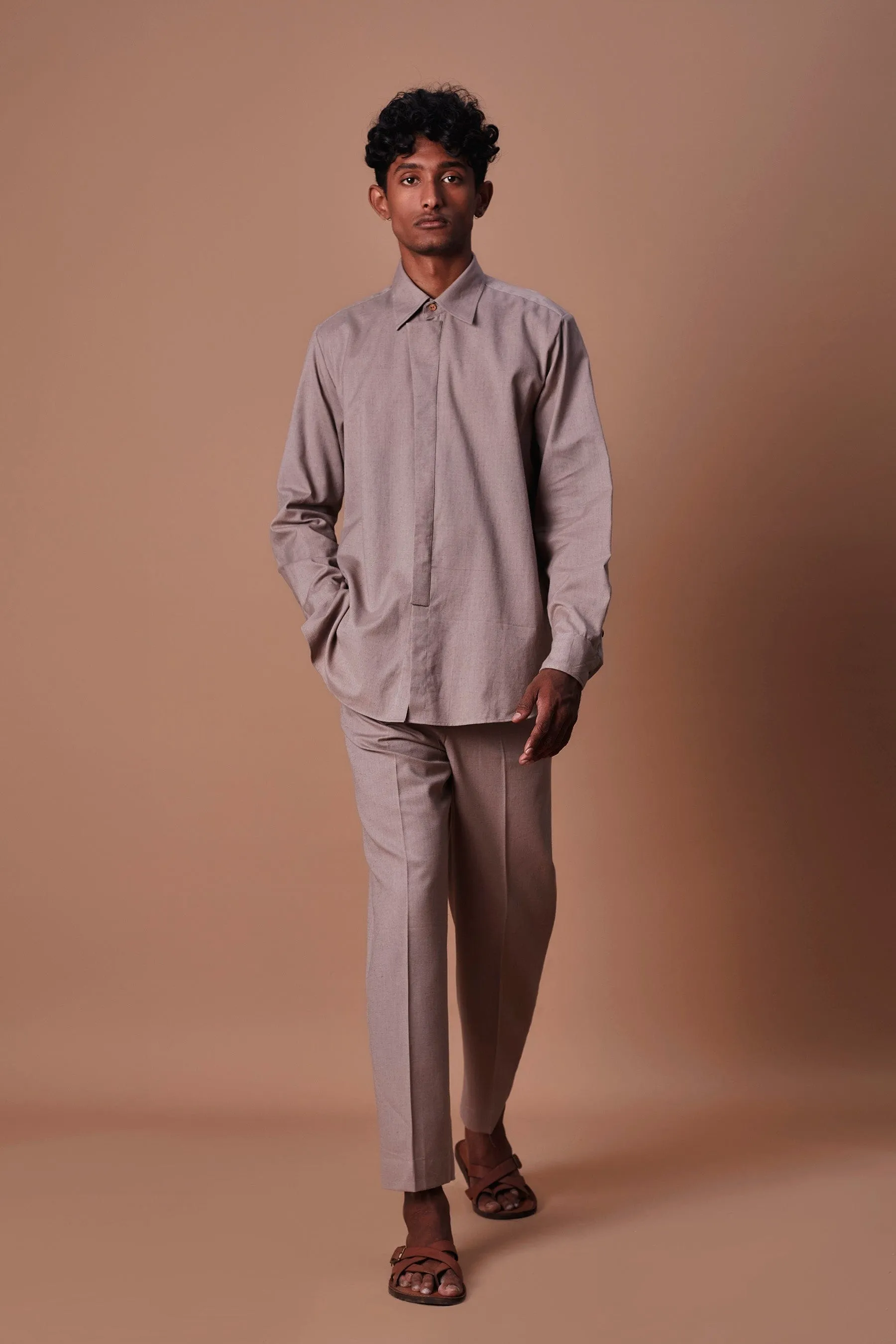 Mati Grey Placket Shirt & Ankle Pant Set (2 PCS)