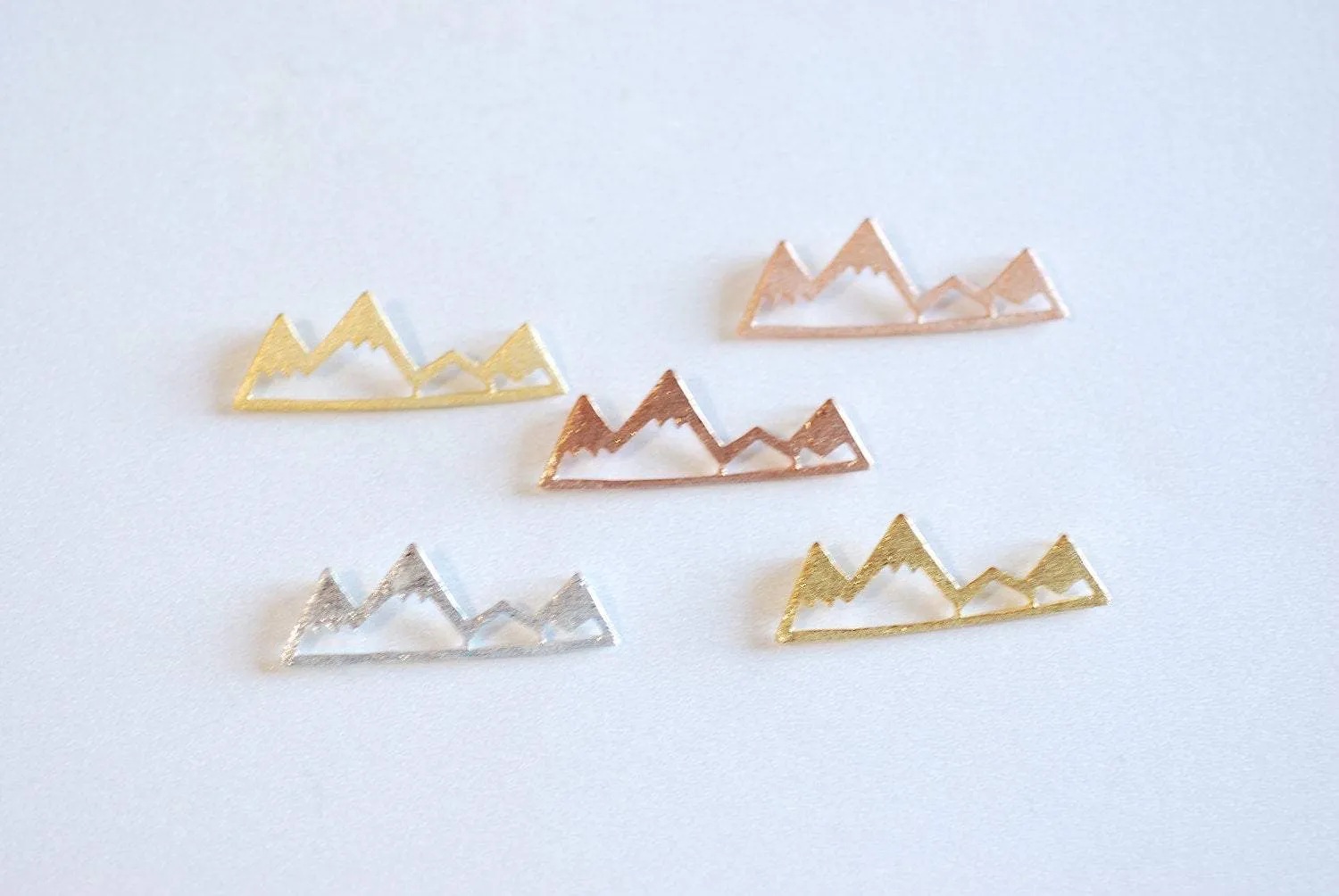 Matte Vermeil Gold Mountain Range Charm- 22k gold plated Sterling Silver Mountain Peak Connector Charm, Hiking Charm, Snow Mountain, 318