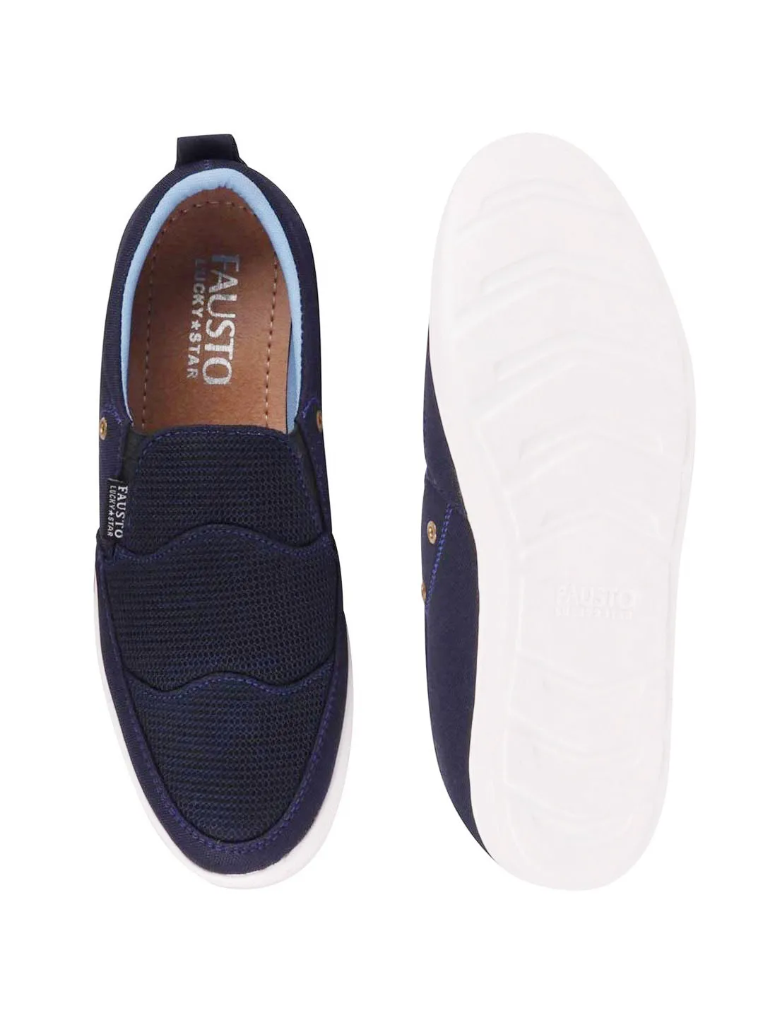 Men Blue Casual Canvas Slip-On Loafers