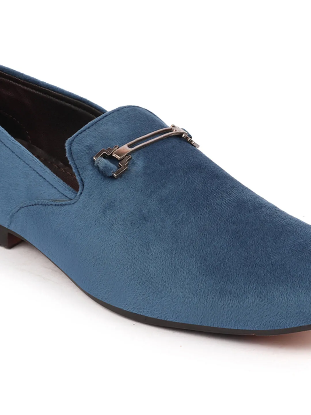 Men Blue Casual Velvet Slip-On Loafers