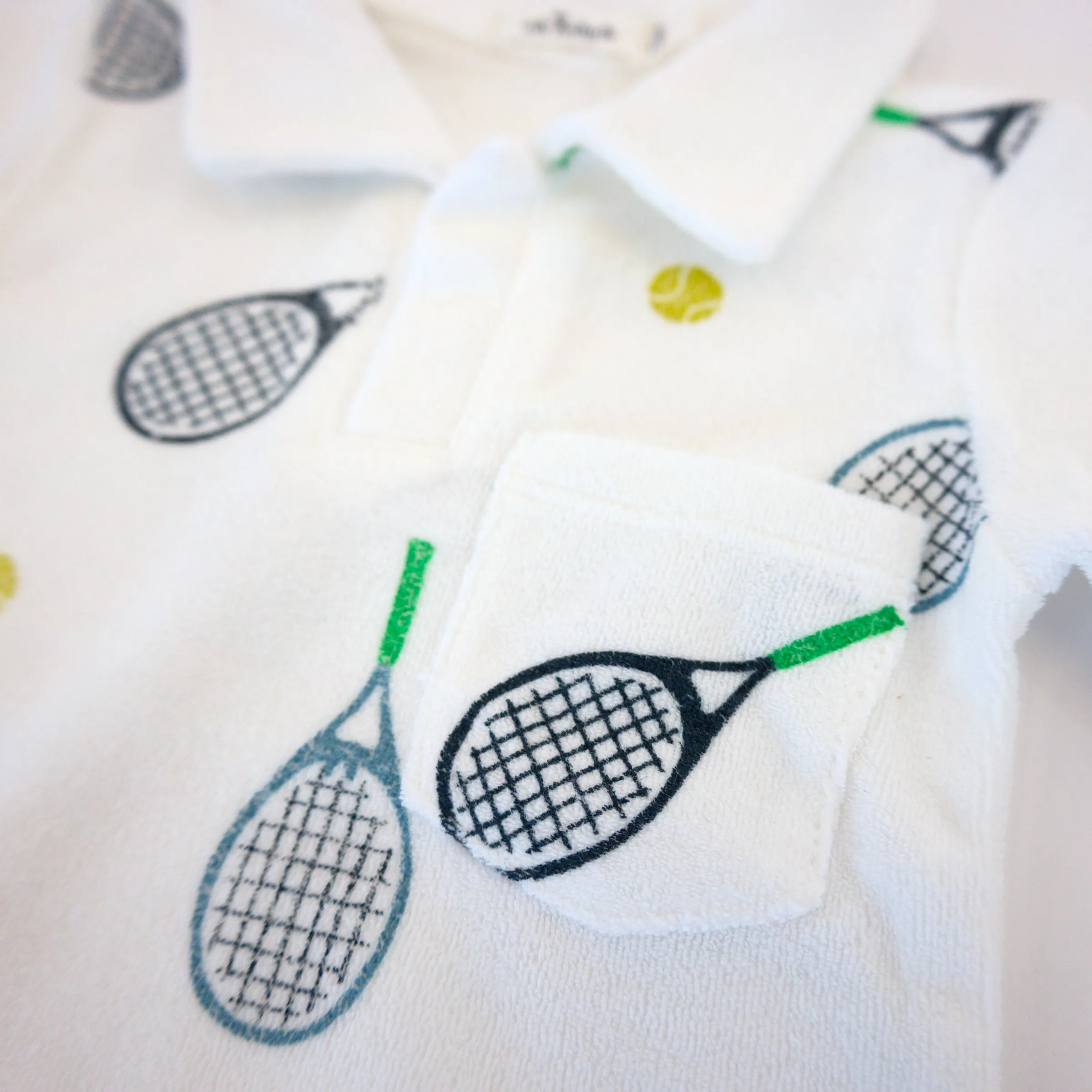 oh baby! Cotton Terry Polo Shirt - Tennis Print - Snow