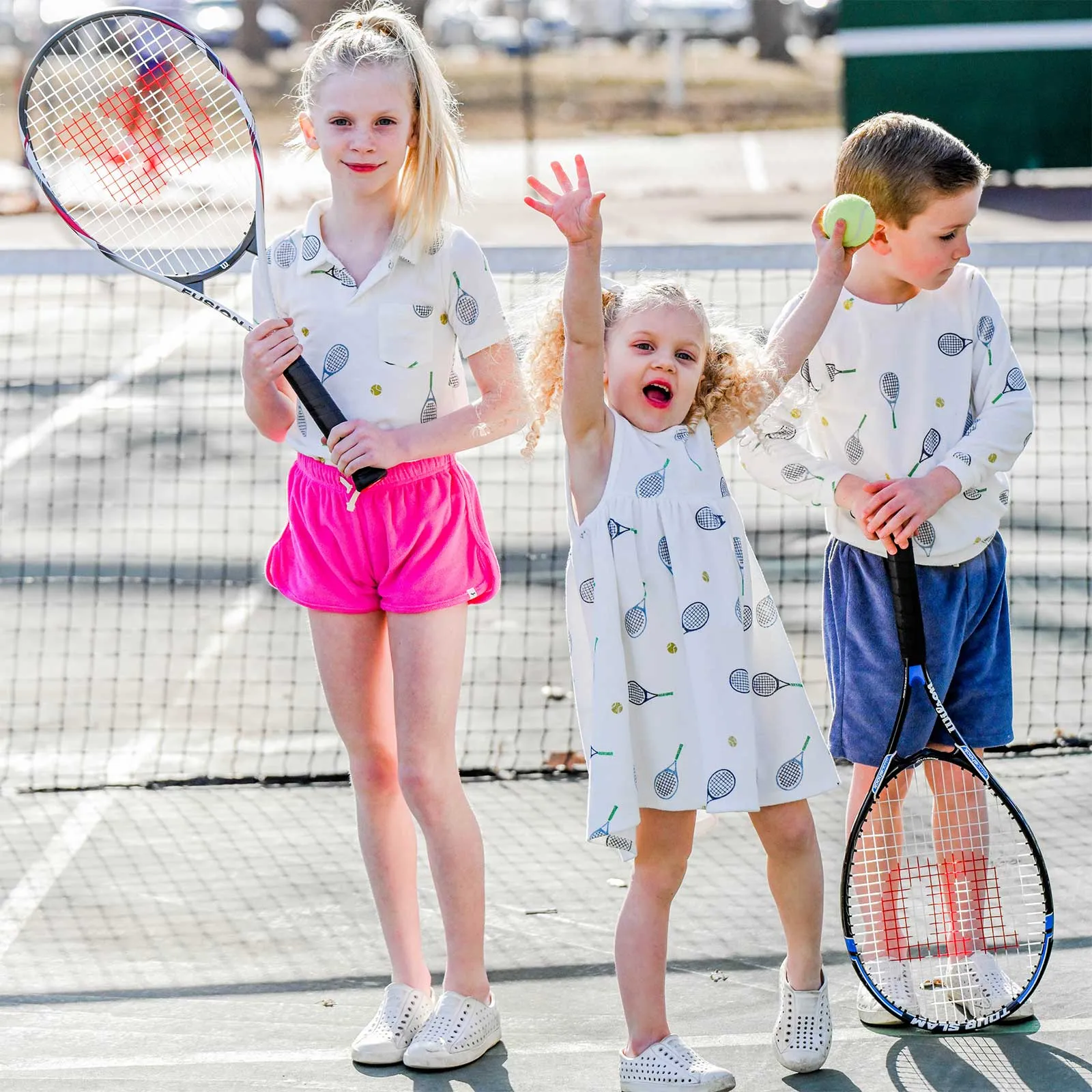 oh baby! Cotton Terry Polo Shirt - Tennis Print - Snow