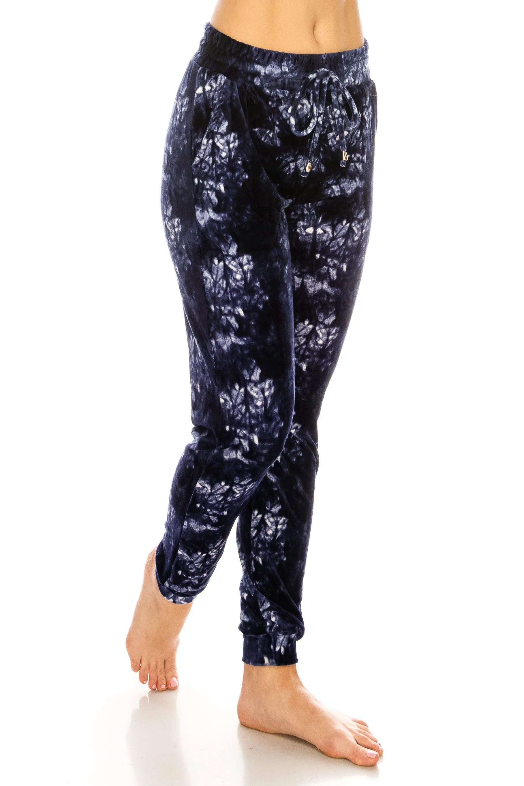 Print Design Velvet Jogger Pants - Warm Winter Sweatpant Joggers