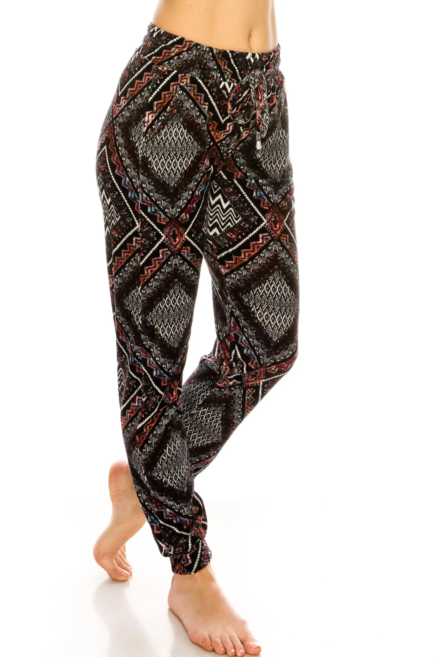 Print Design Velvet Jogger Pants - Warm Winter Sweatpant Joggers