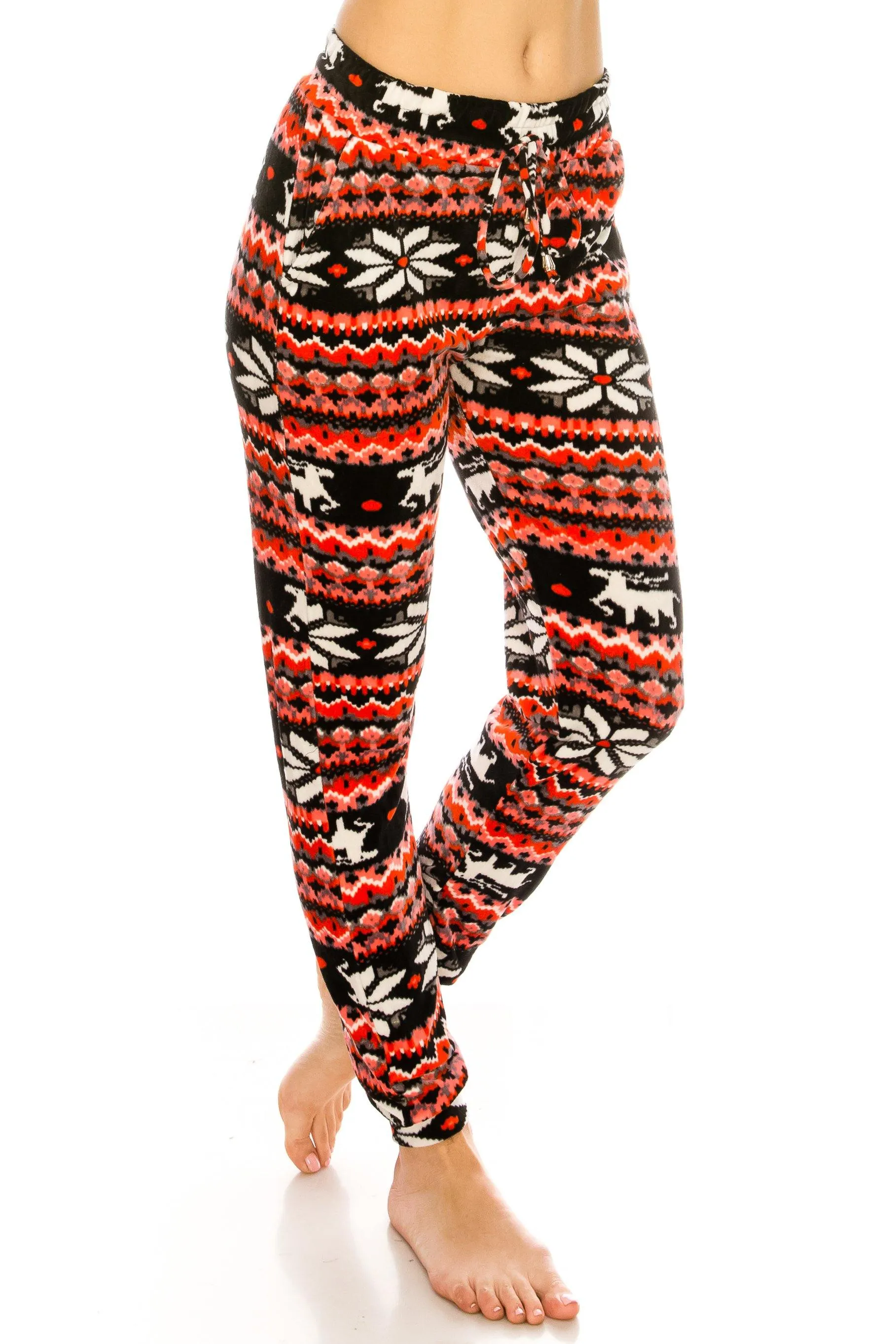 Print Design Velvet Jogger Pants - Warm Winter Sweatpant Joggers