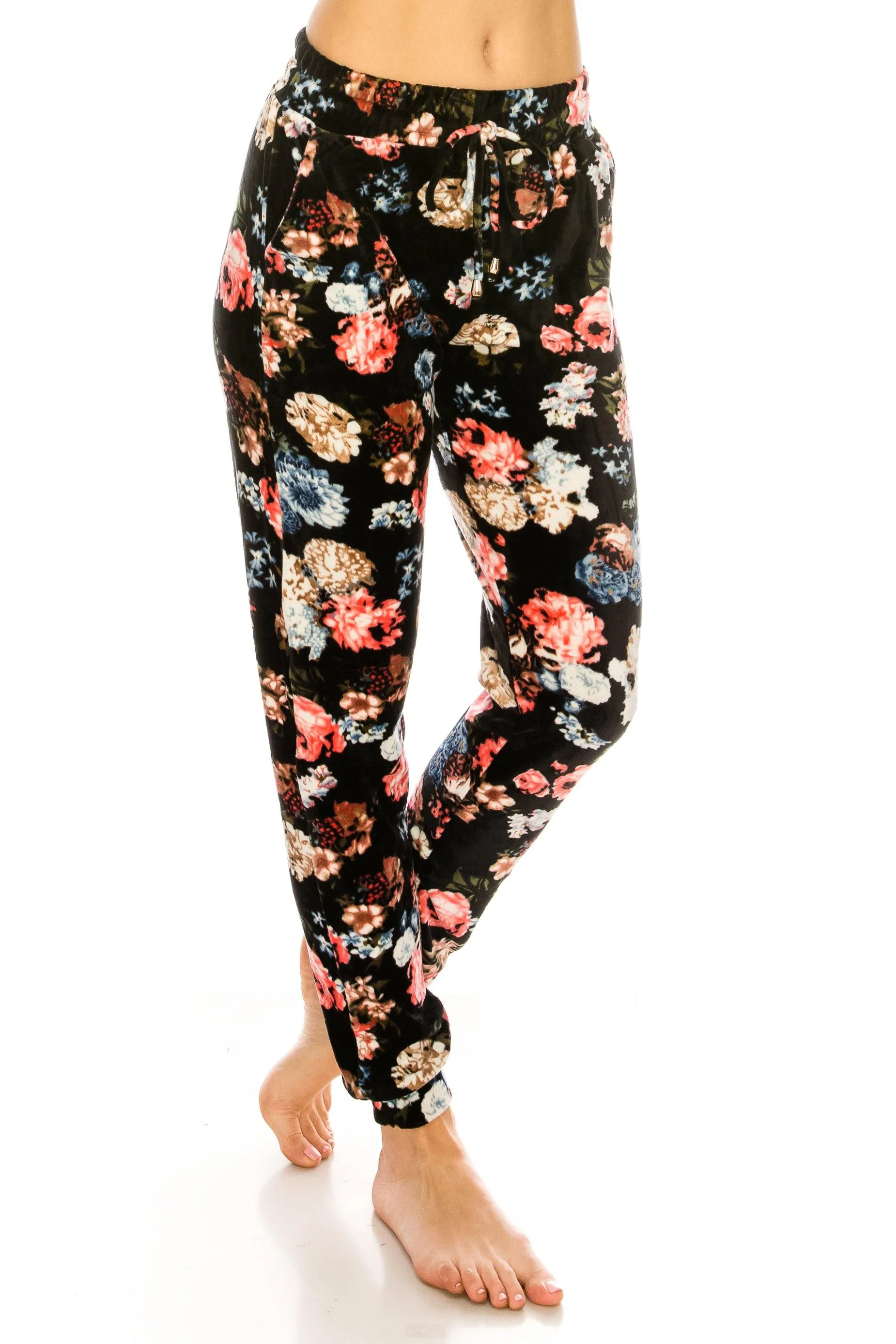 Print Design Velvet Jogger Pants - Warm Winter Sweatpant Joggers