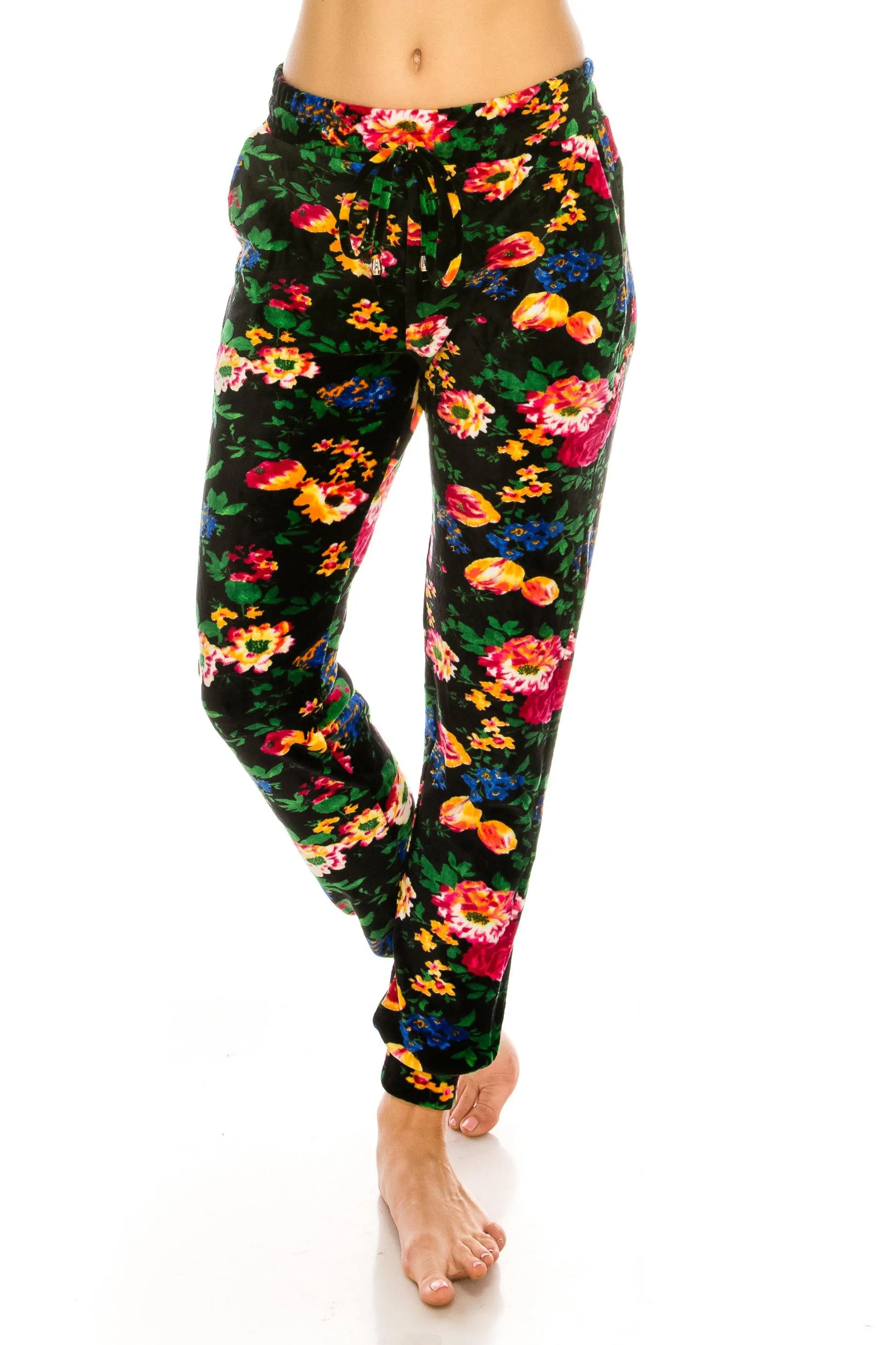 Print Design Velvet Jogger Pants - Warm Winter Sweatpant Joggers