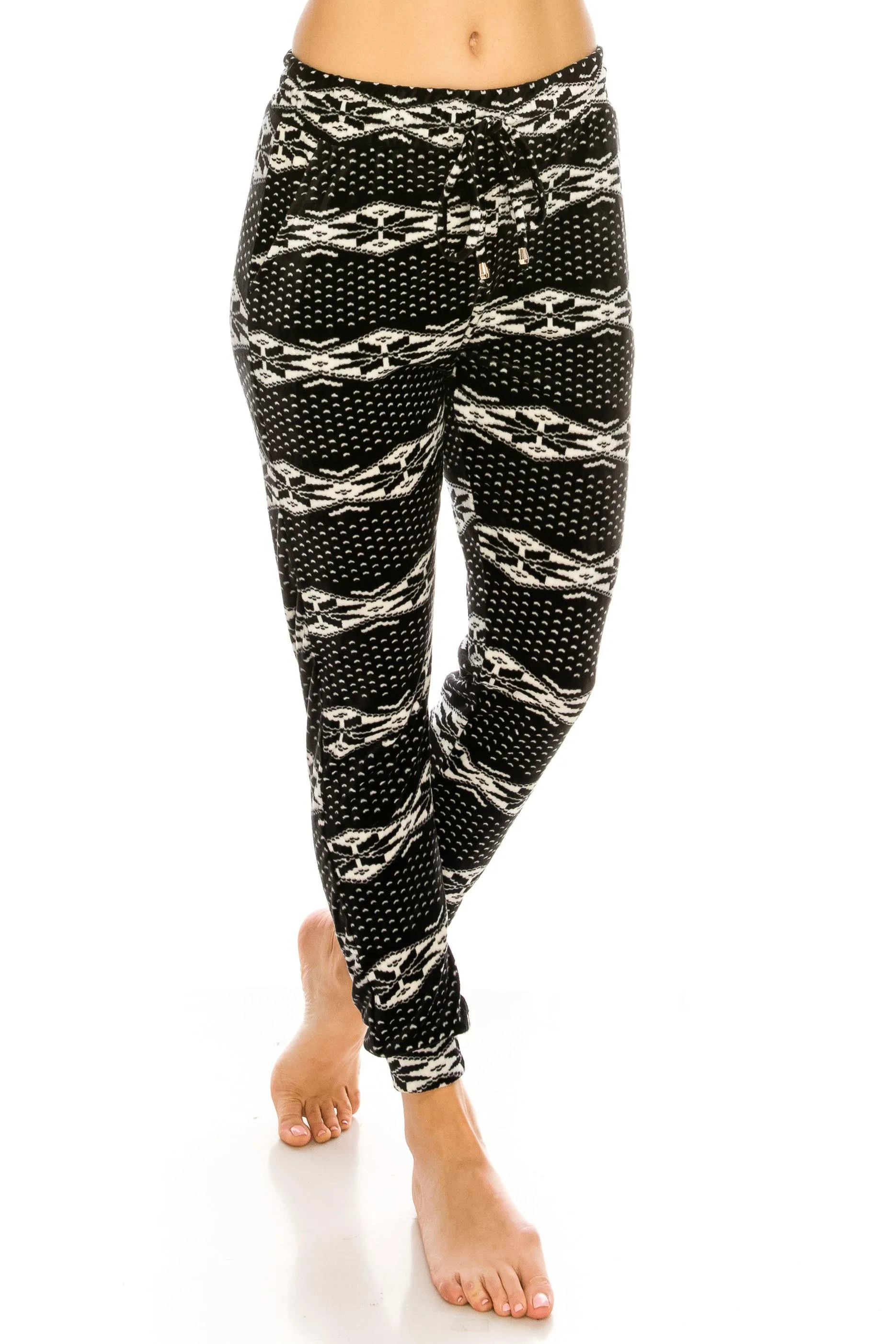 Print Design Velvet Jogger Pants - Warm Winter Sweatpant Joggers