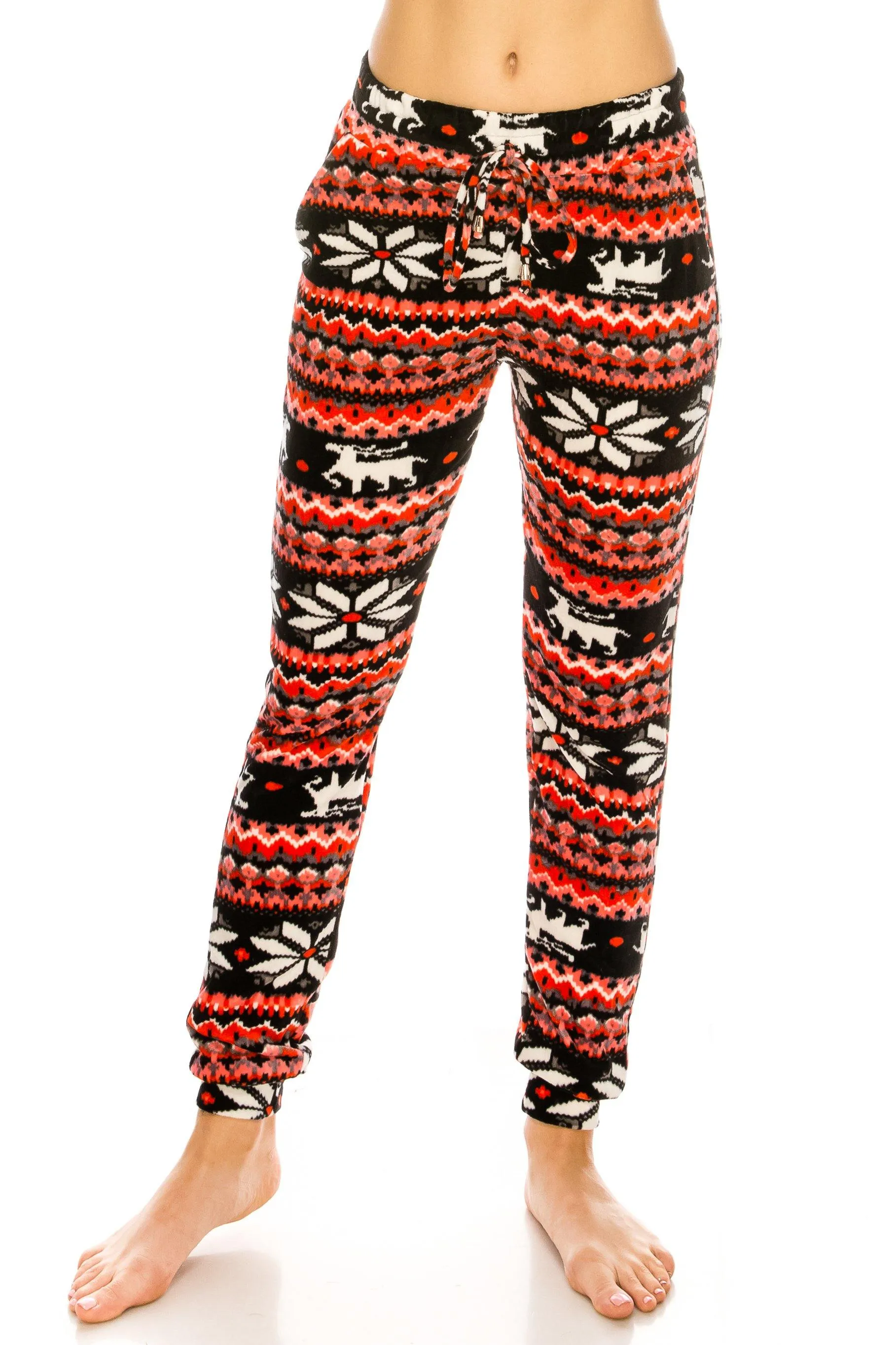 Print Design Velvet Jogger Pants - Warm Winter Sweatpant Joggers