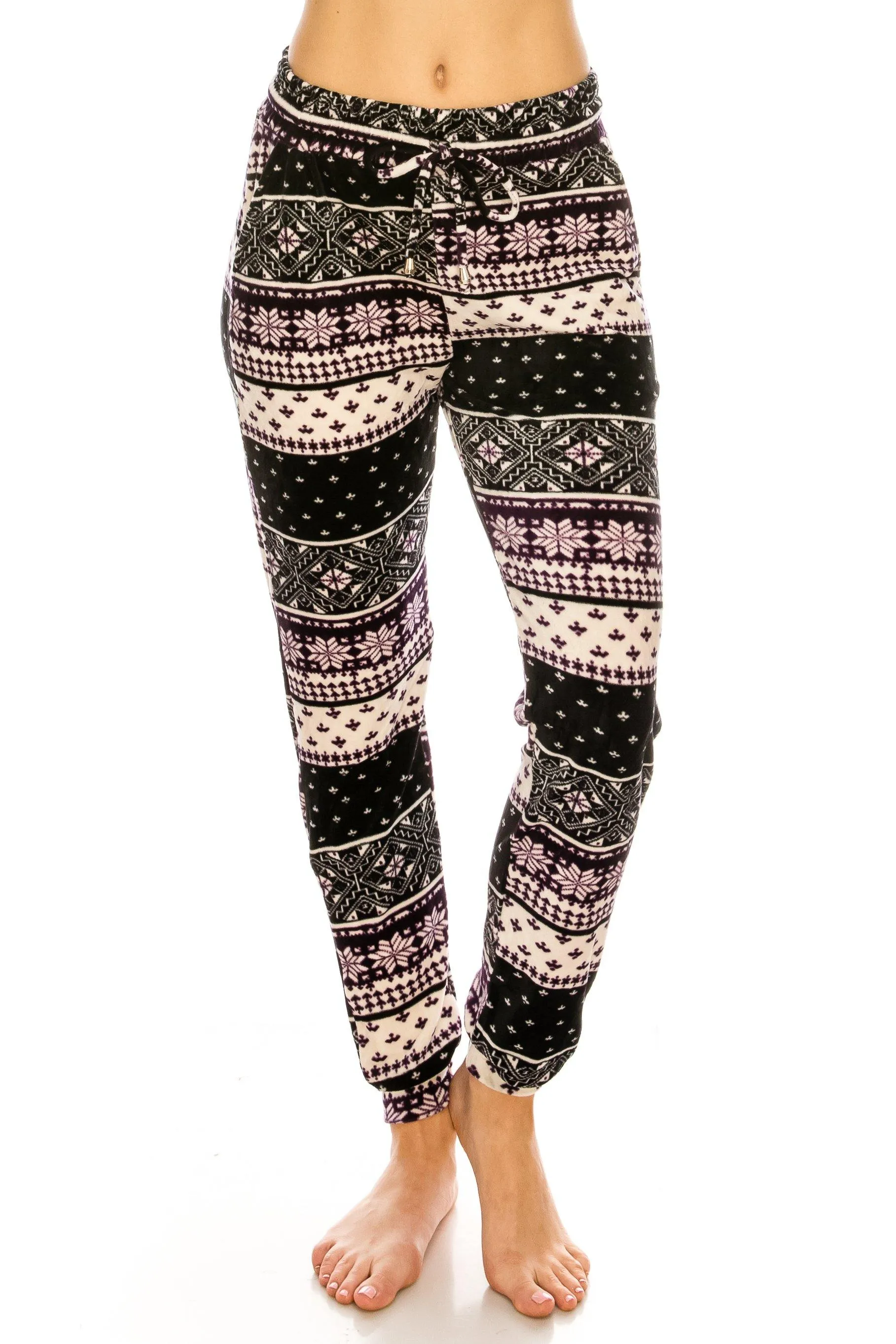 Print Design Velvet Jogger Pants - Warm Winter Sweatpant Joggers