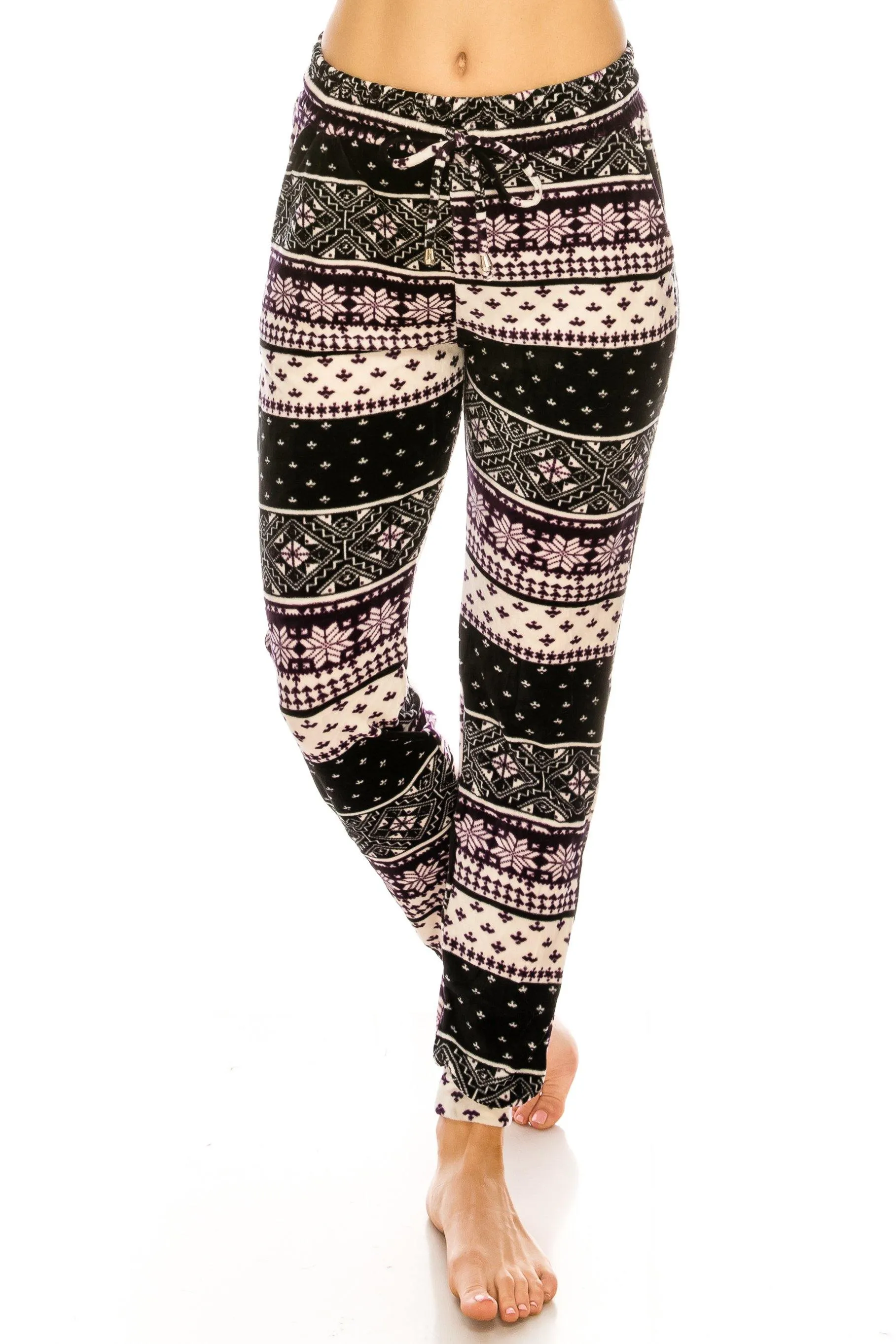 Print Design Velvet Jogger Pants - Warm Winter Sweatpant Joggers