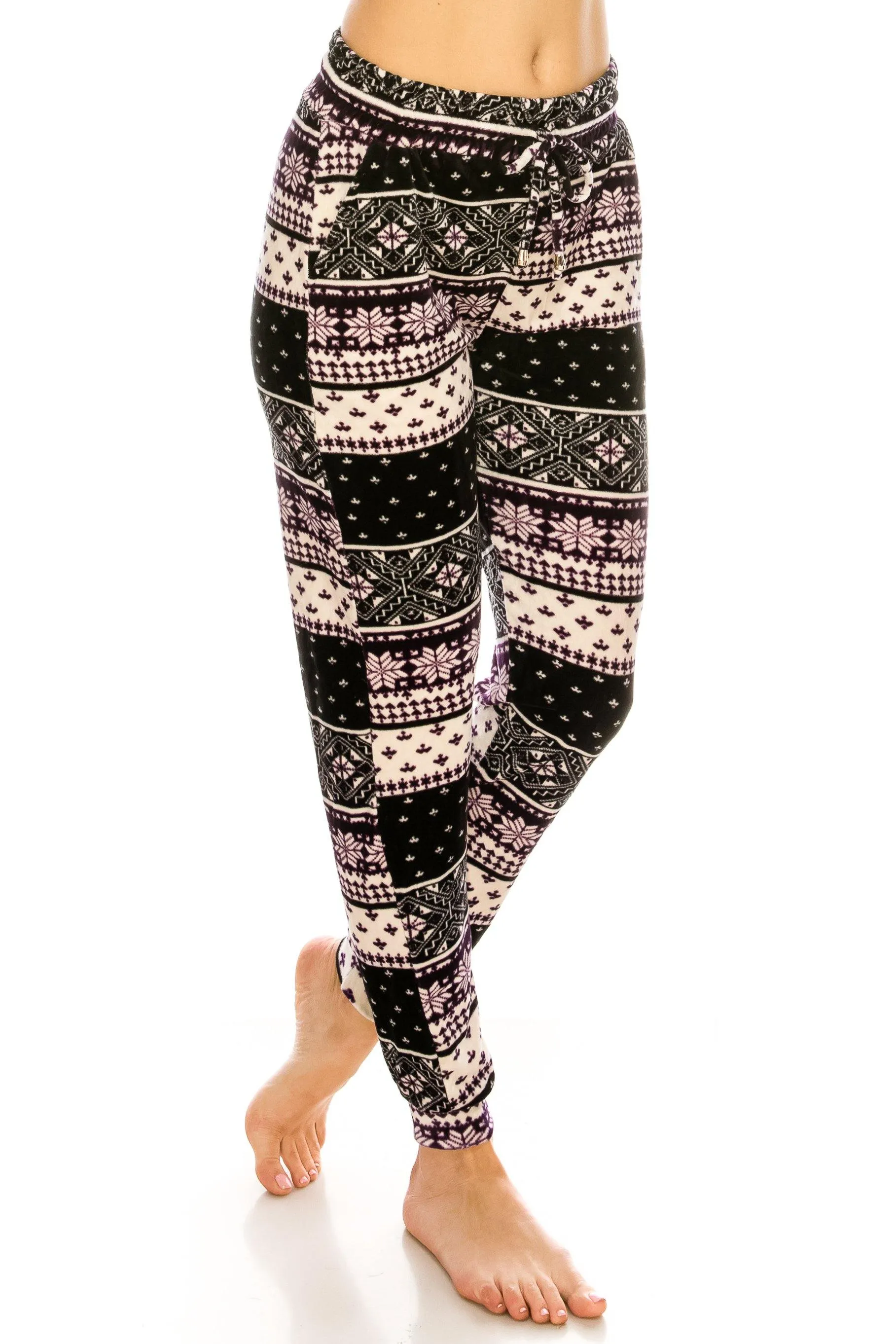 Print Design Velvet Jogger Pants - Warm Winter Sweatpant Joggers