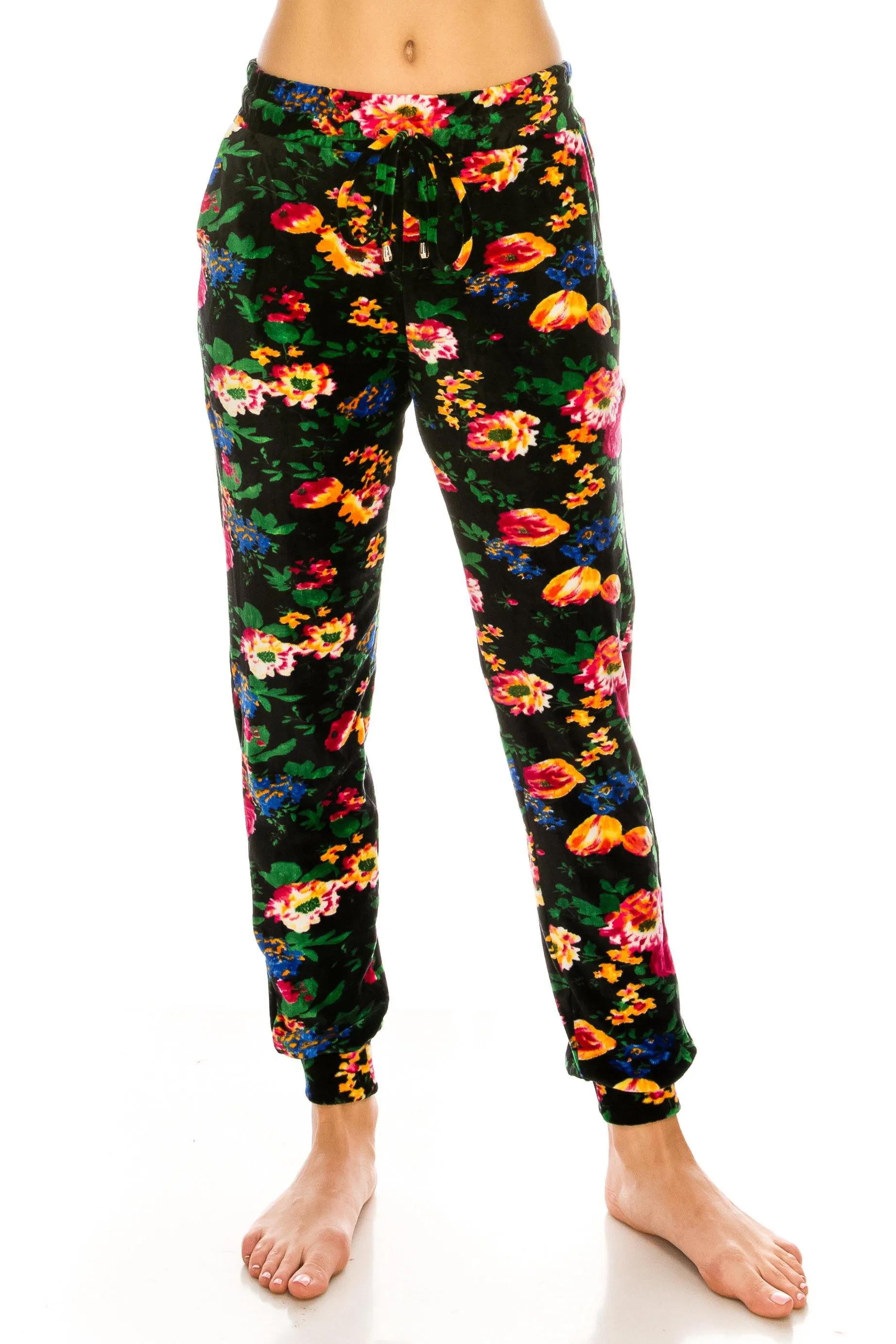 Print Design Velvet Jogger Pants - Warm Winter Sweatpant Joggers