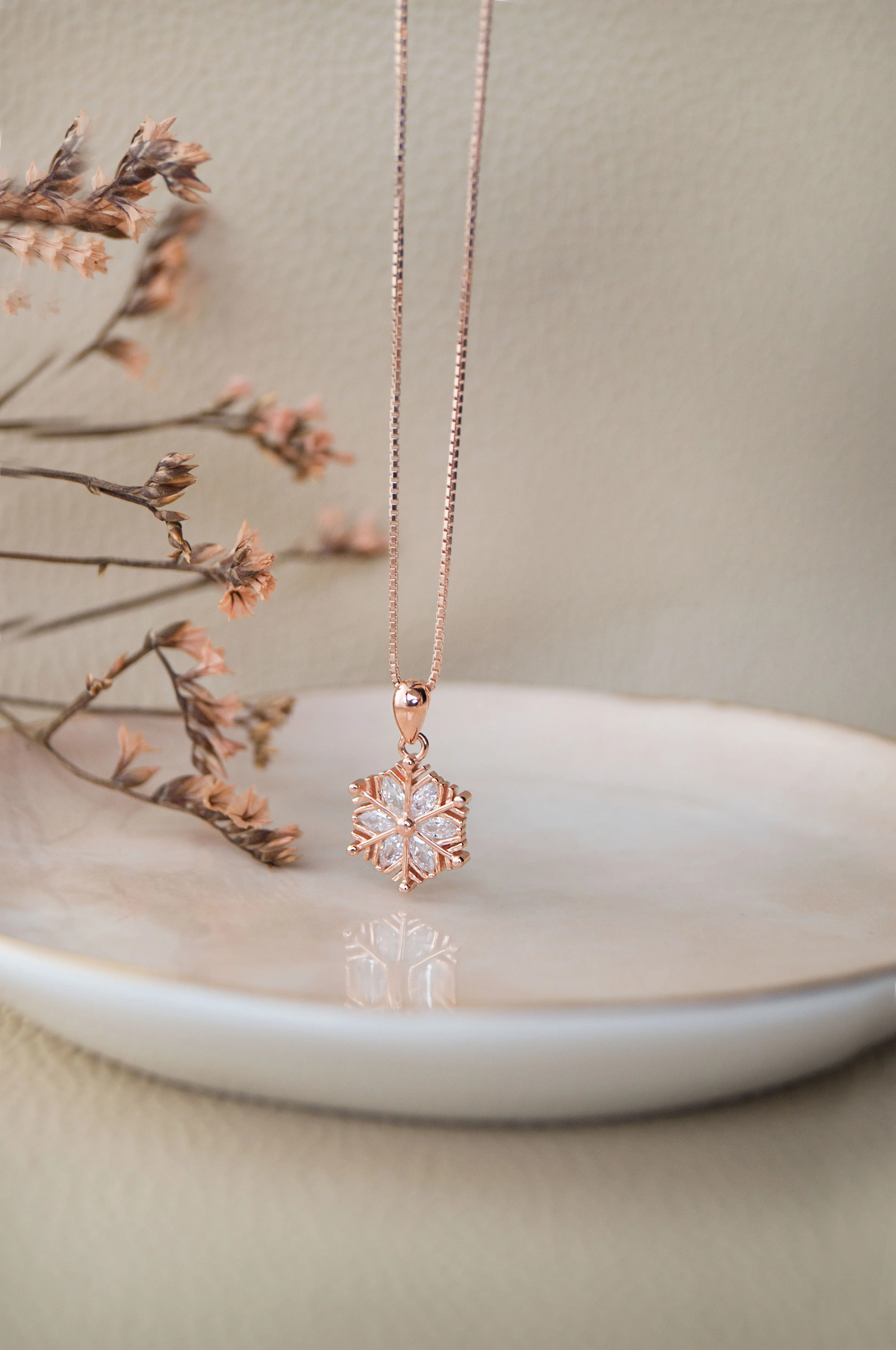 Snow Flake Rose Gold Plated Sterling Silver Pendant