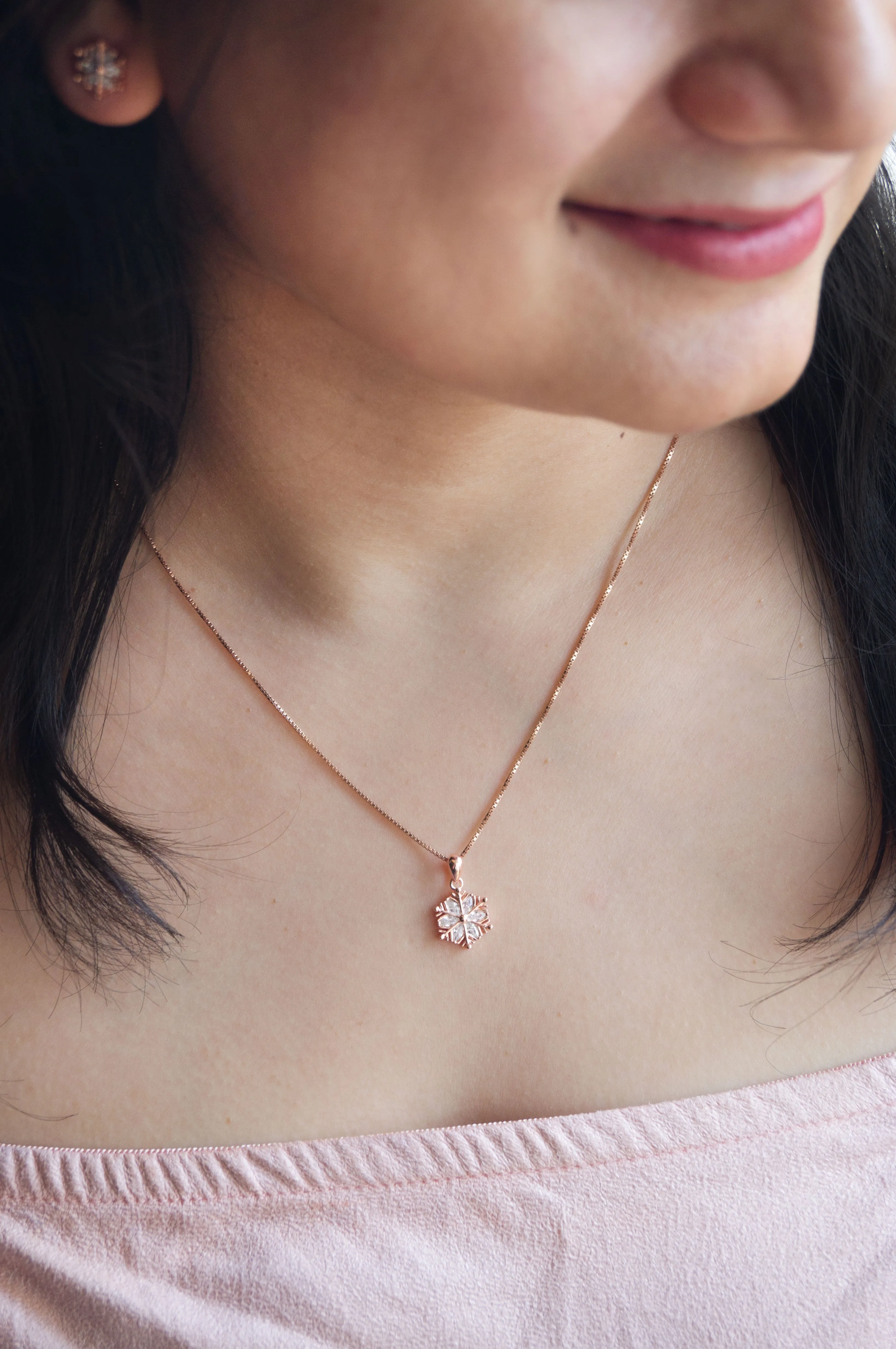 Snow Flake Rose Gold Plated Sterling Silver Pendant