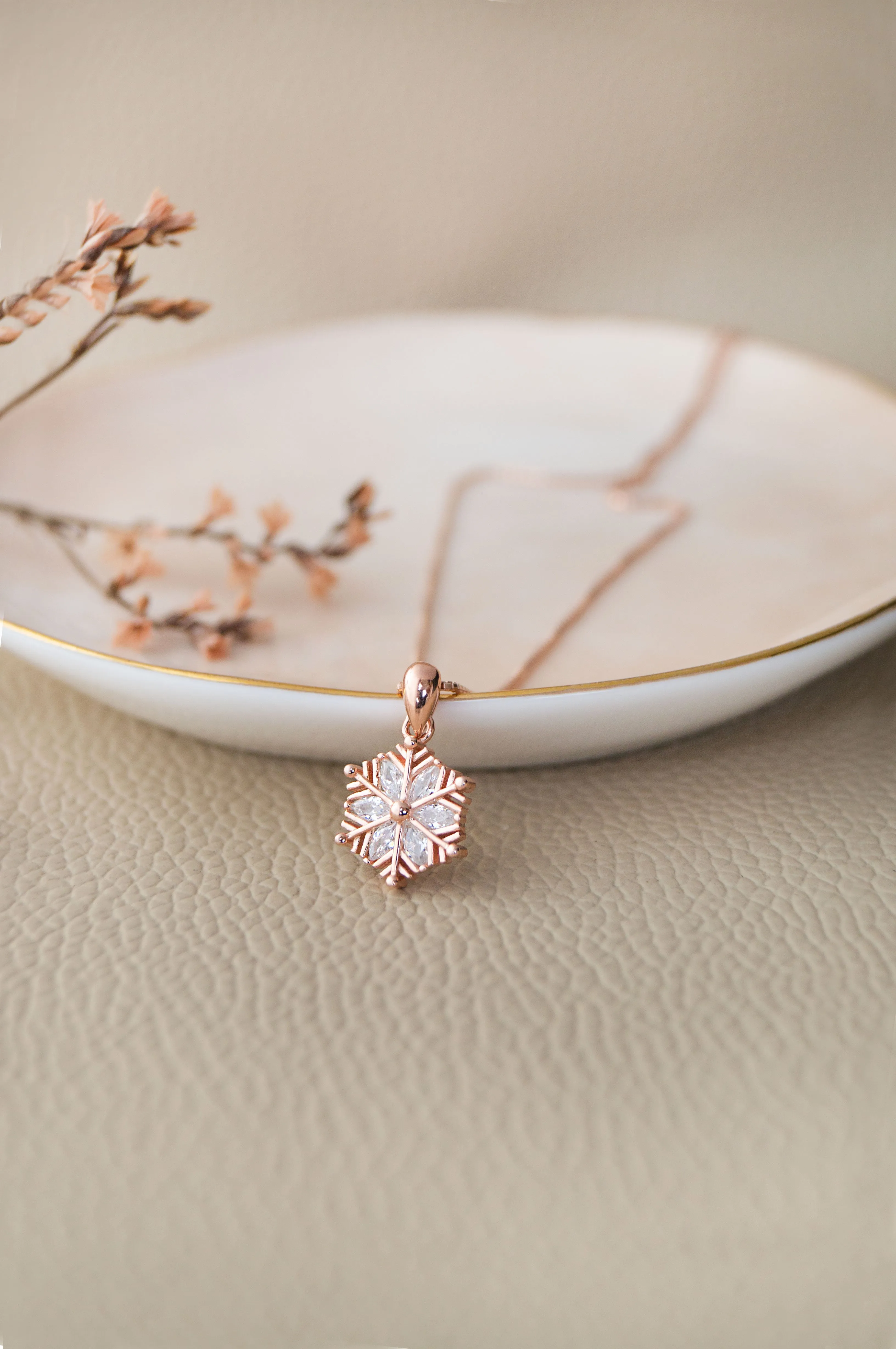 Snow Flake Rose Gold Plated Sterling Silver Pendant