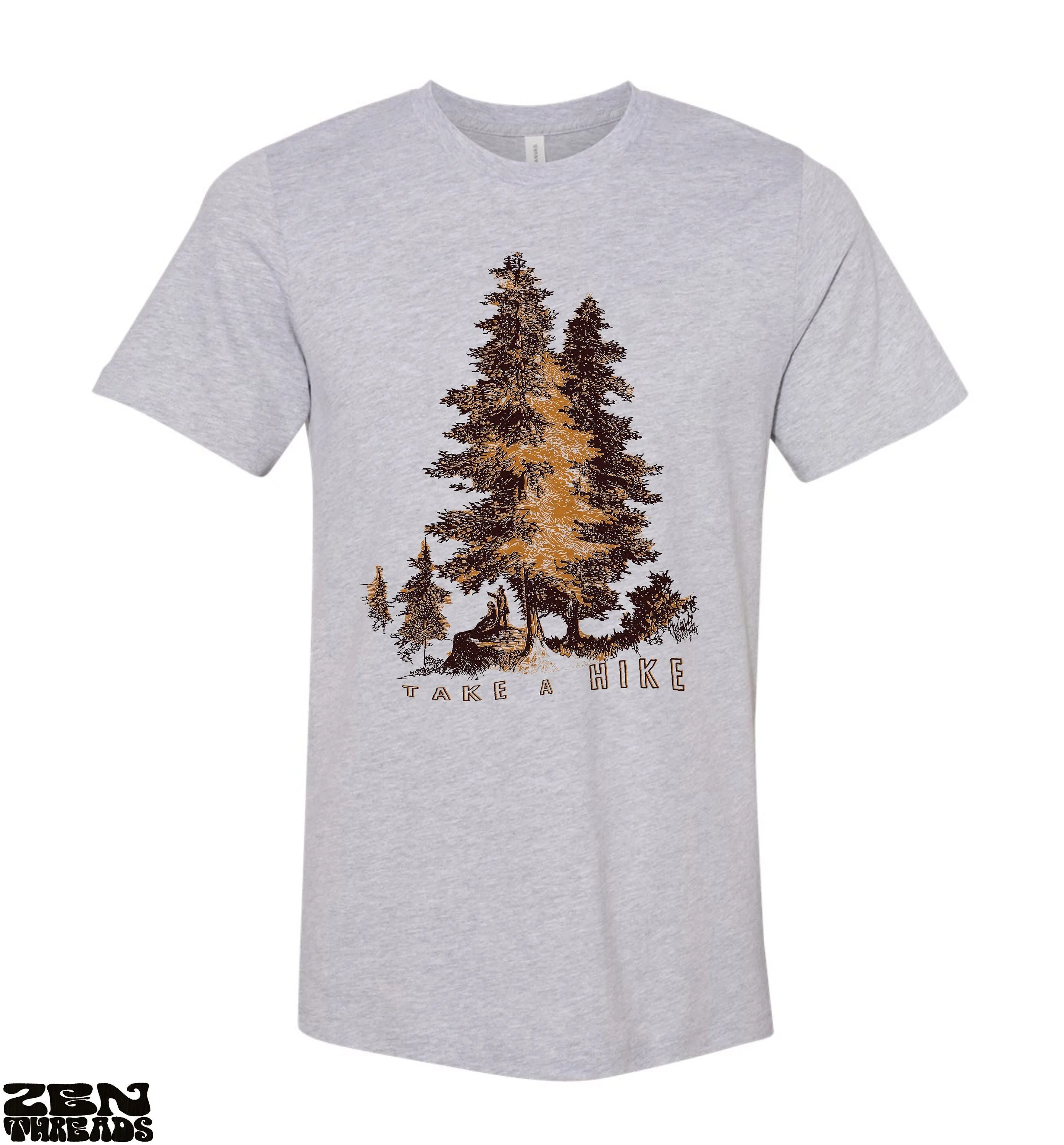 TAKE A HIKE adventure Unisex mens women's T-Shirt custom color printed tee hiking camping travel national park forest landscape illustration