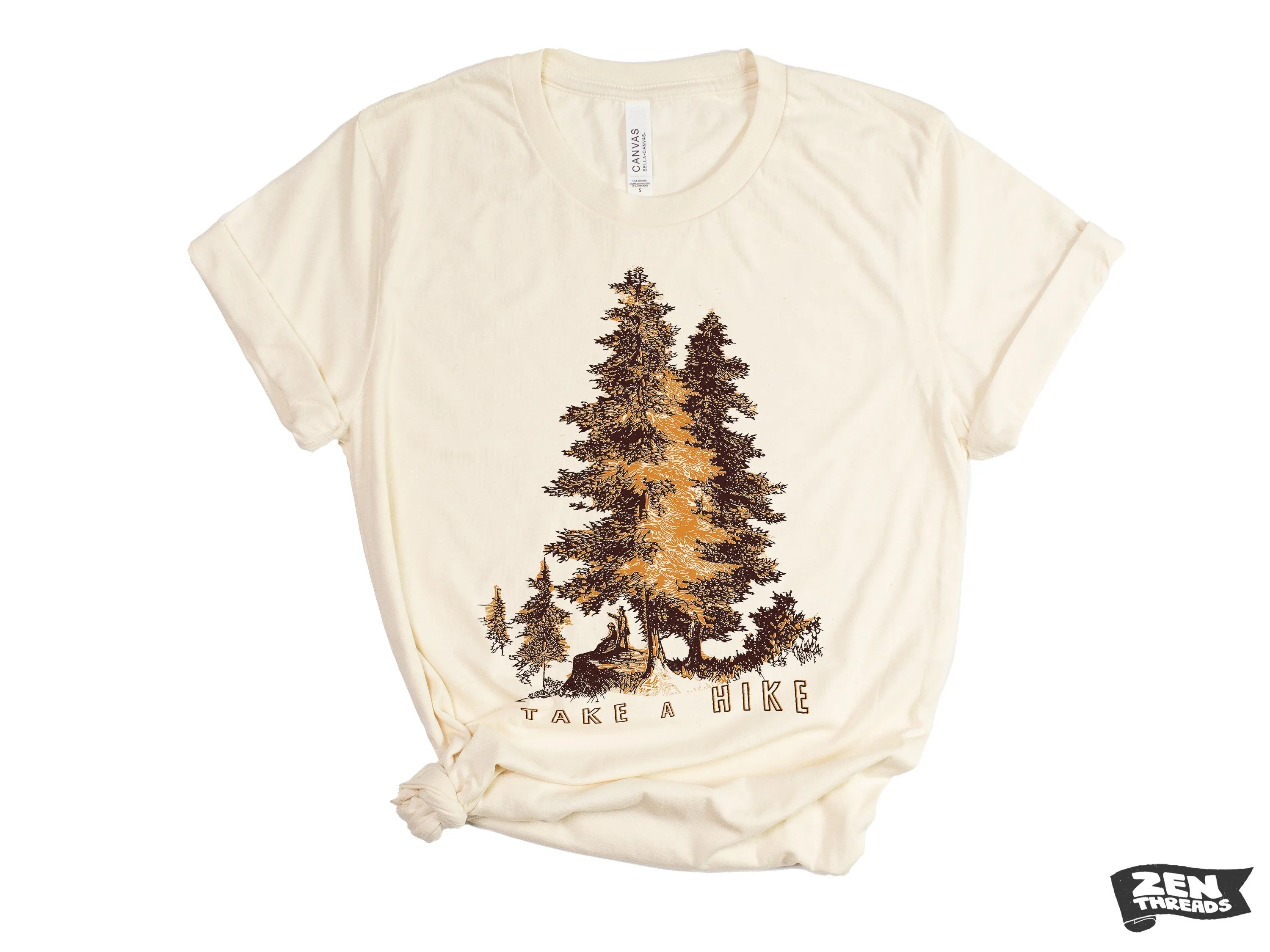 TAKE A HIKE adventure Unisex mens women's T-Shirt custom color printed tee hiking camping travel national park forest landscape illustration