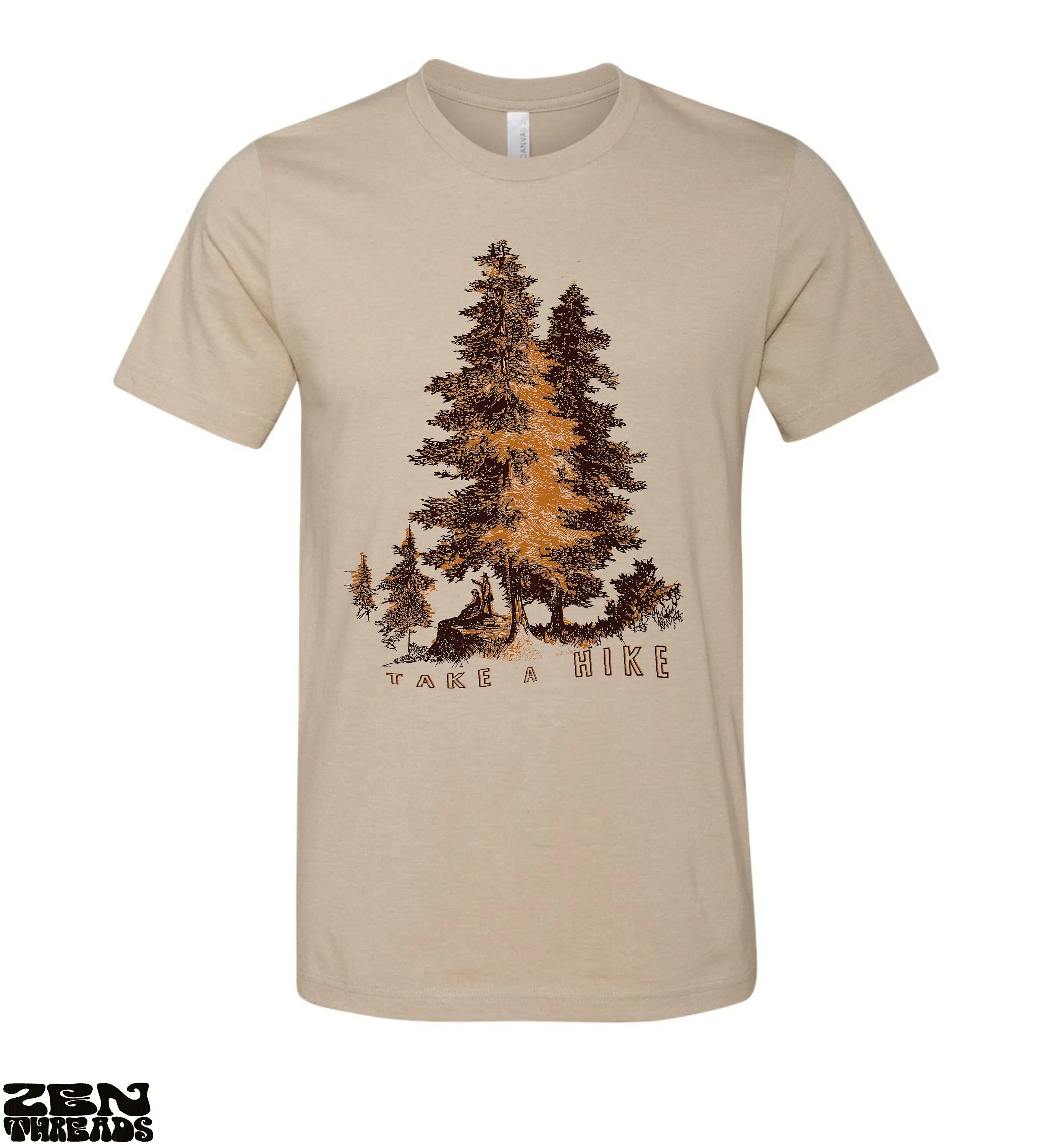 TAKE A HIKE adventure Unisex mens women's T-Shirt custom color printed tee hiking camping travel national park forest landscape illustration