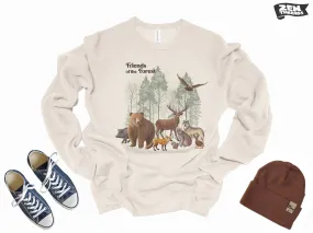 Unisex Friends of the Forest Fleece Crewneck Sweatshirt - Vintage Style, Nature Hiking Gift