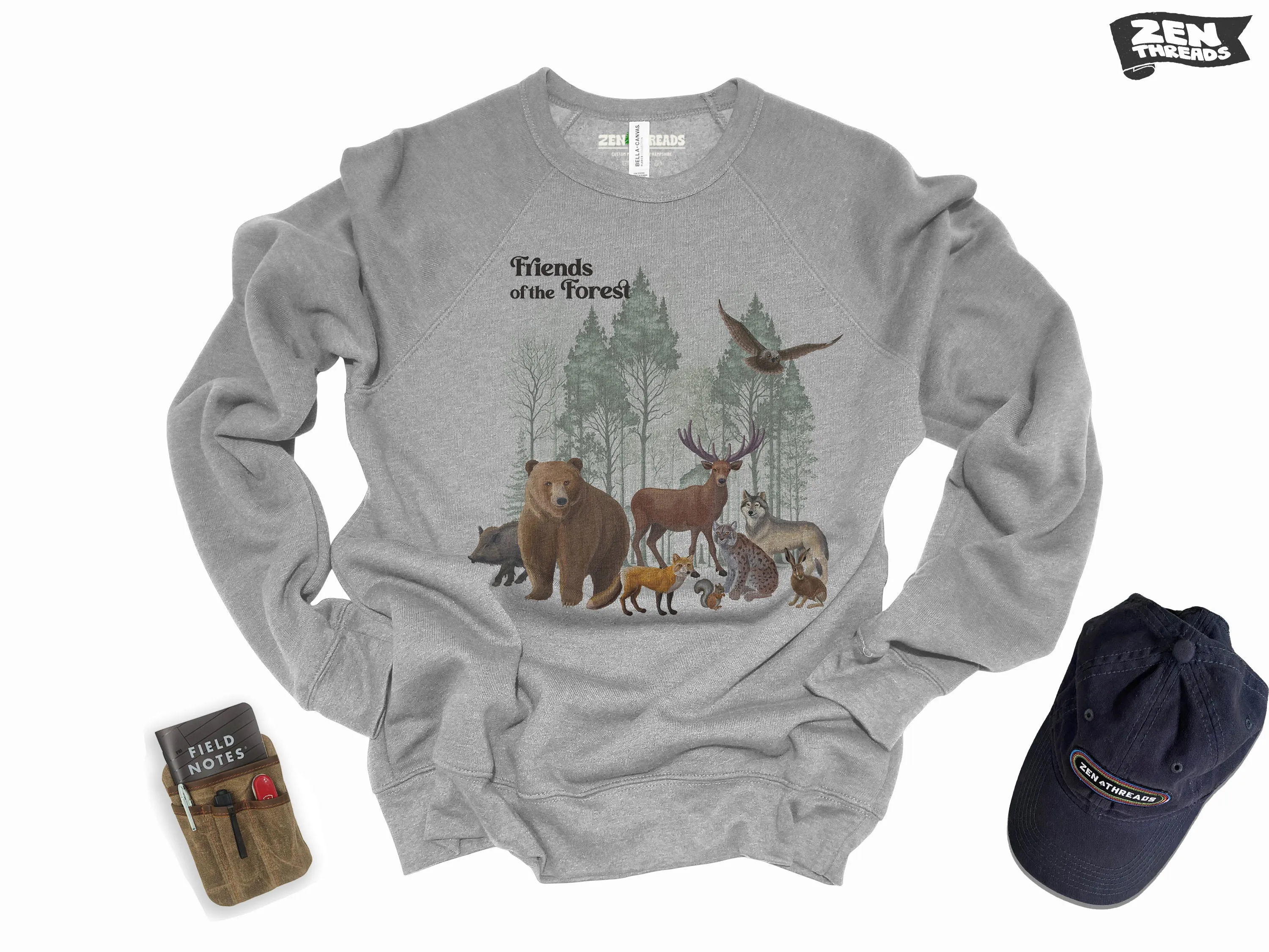 Unisex Friends of the Forest Fleece Crewneck Sweatshirt - Vintage Style, Nature Hiking Gift