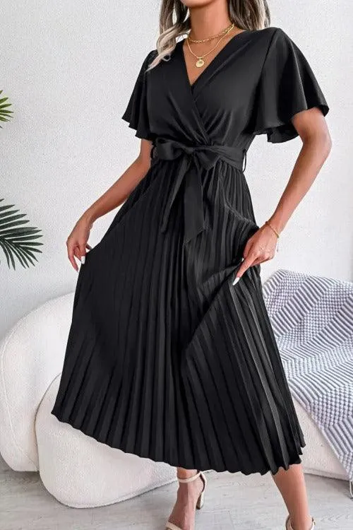 Women's Casual Midi Dress | Pleated Slightly stretchy