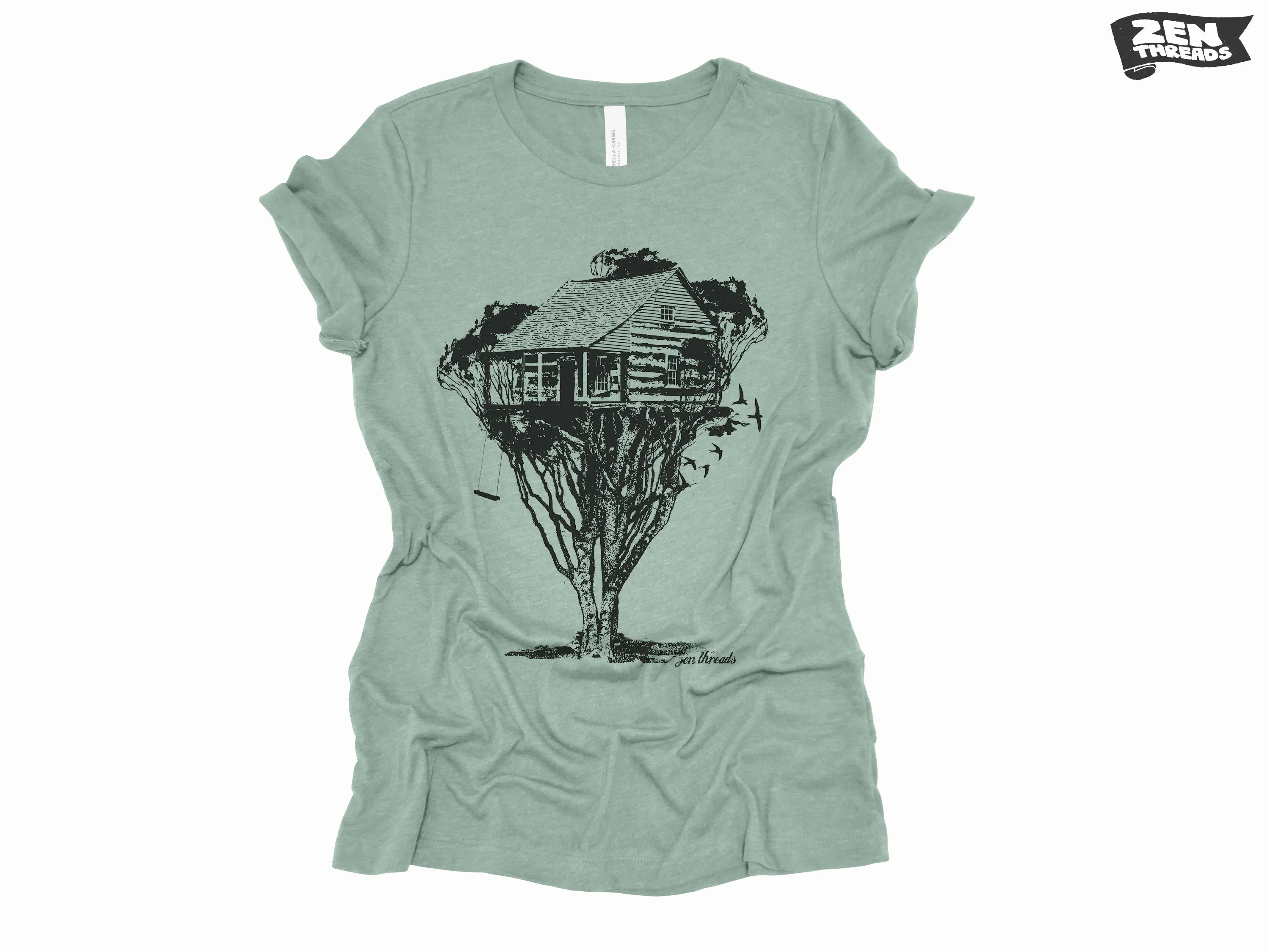 Womens TREEHOUSE Boyfriend Tee Landscape relaxed jersey T-shirt Zen Threads Bella Canvas custom hiking camping nature mountains gift